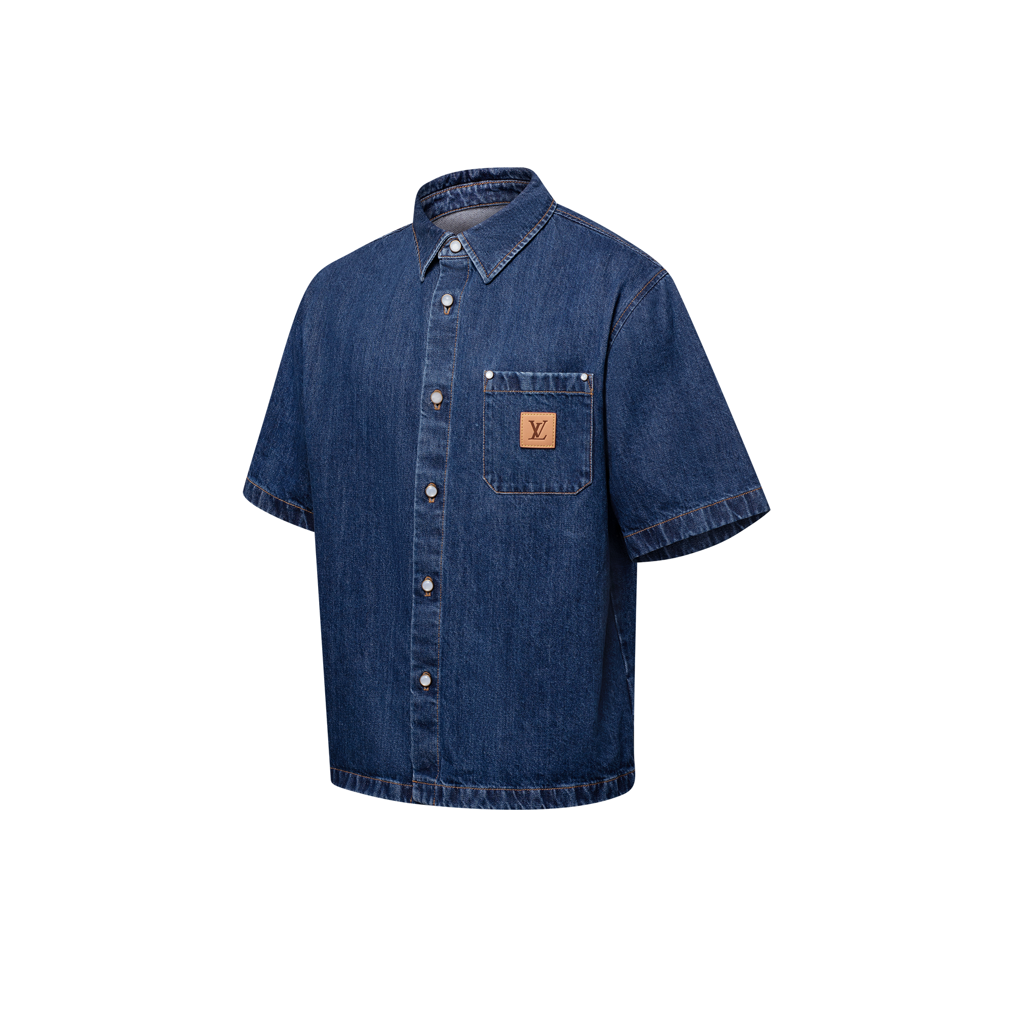 قميص من الدنيم بأكمام قصيرة  in الرجال