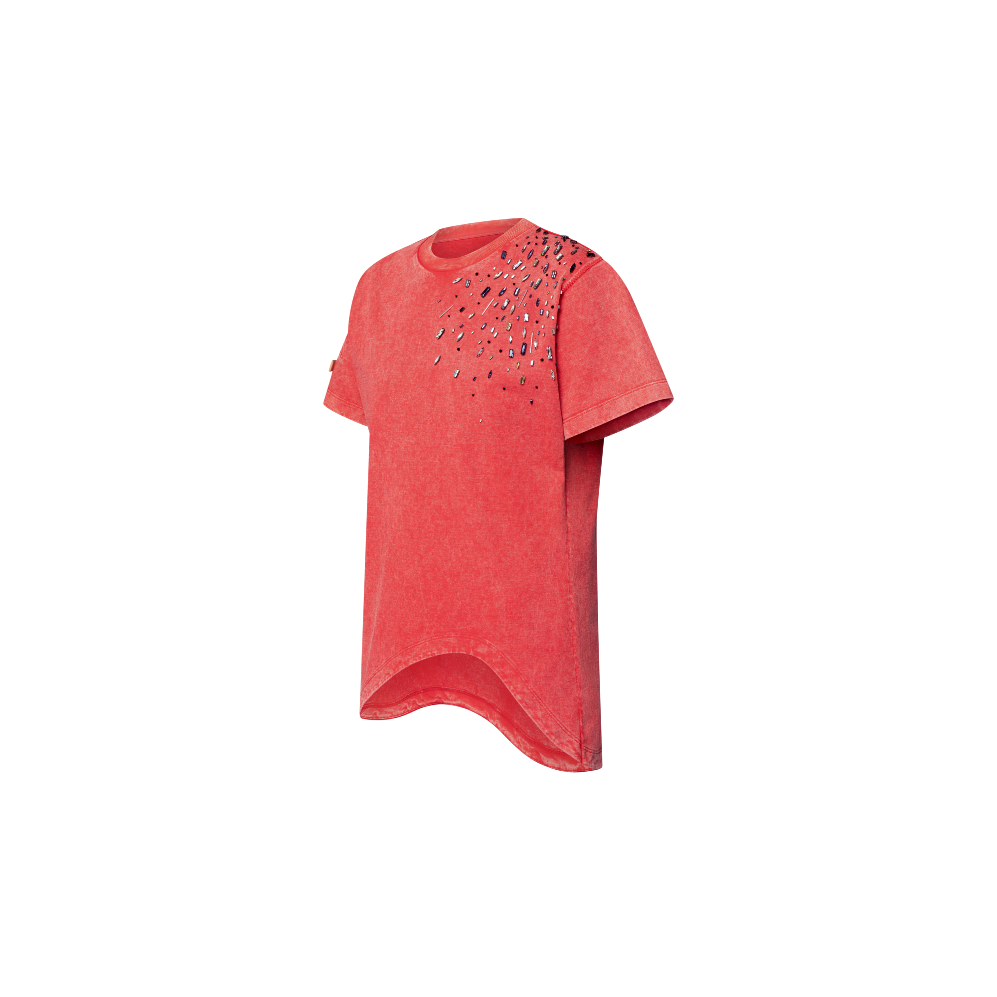 Bead Accent Curve Hem T-Shirt  in Women