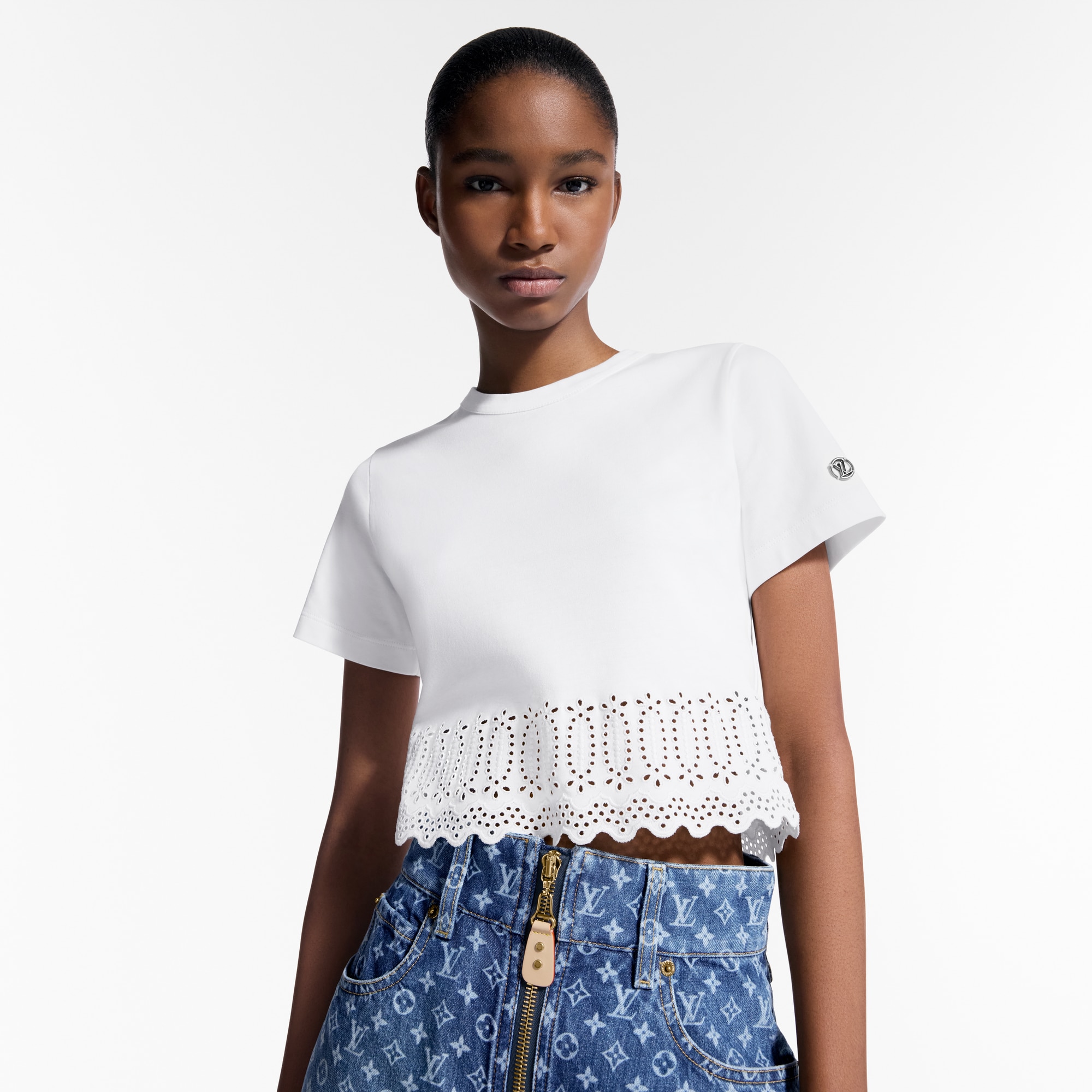 Broderie Trim Crop Top   in Women