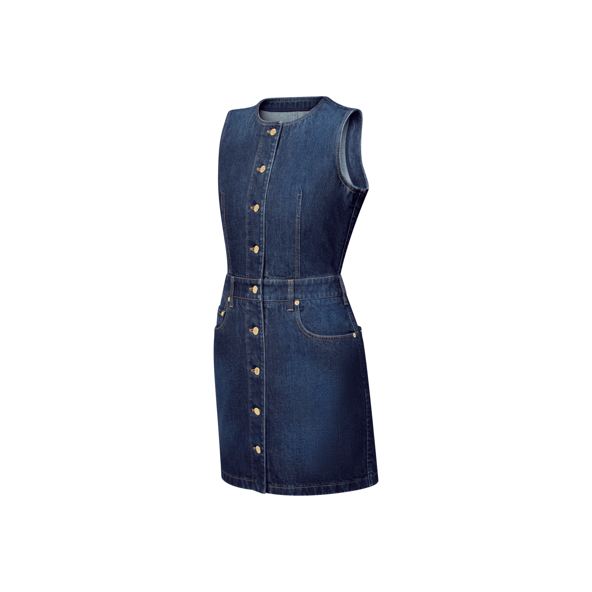 Button Front Washed Denim Dress  in Women