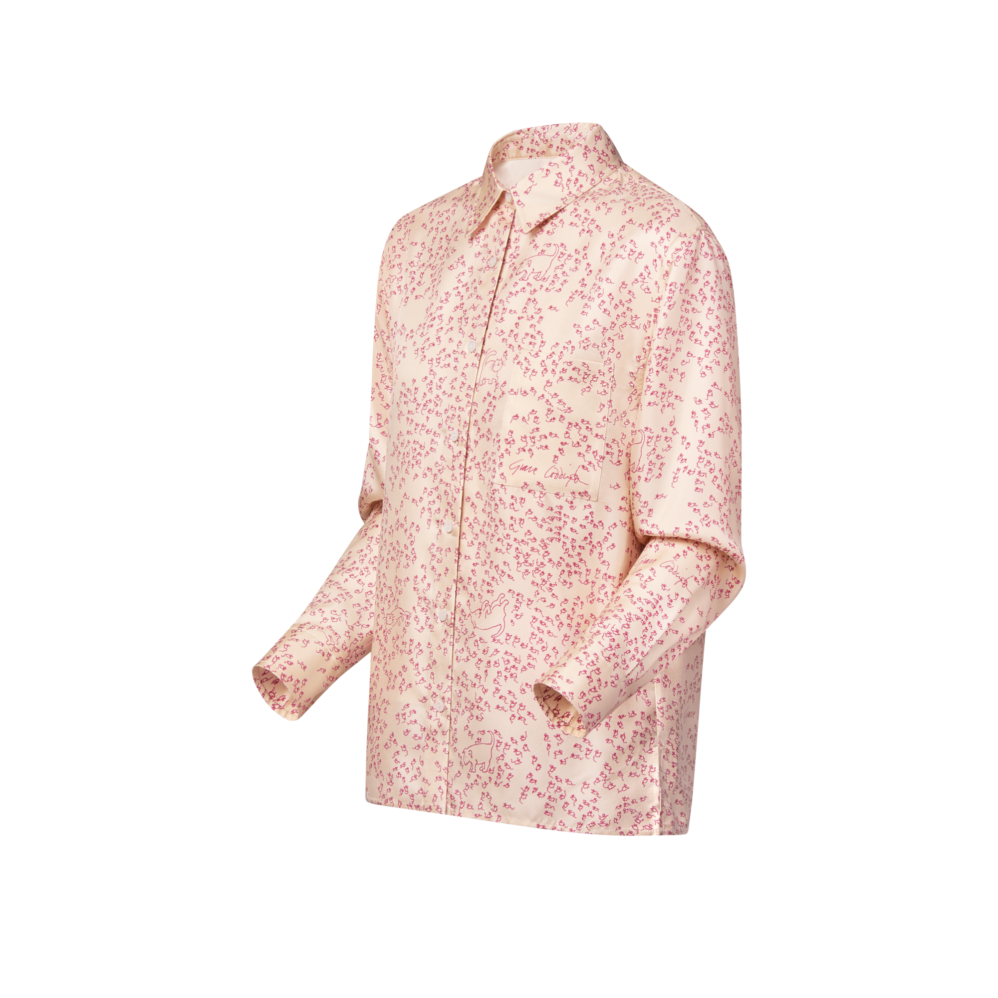 قميص من الحرير بنقشة قطط وفئران  in النساء