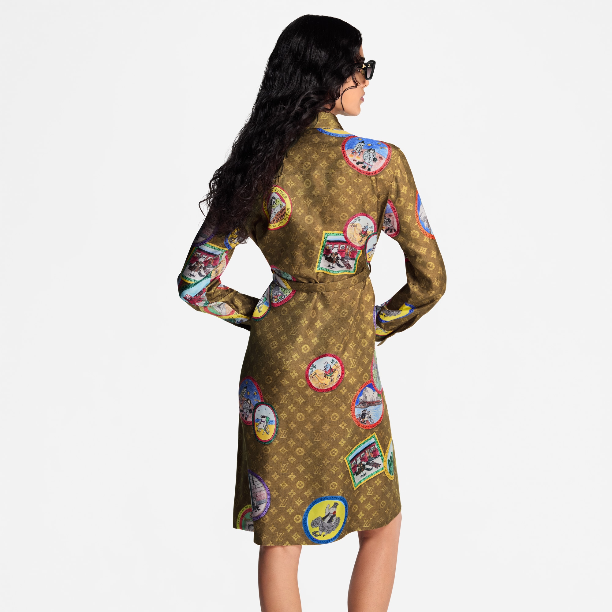 فستان بقصّة قميص مزين بأختام لرسومات قطط  in النساء