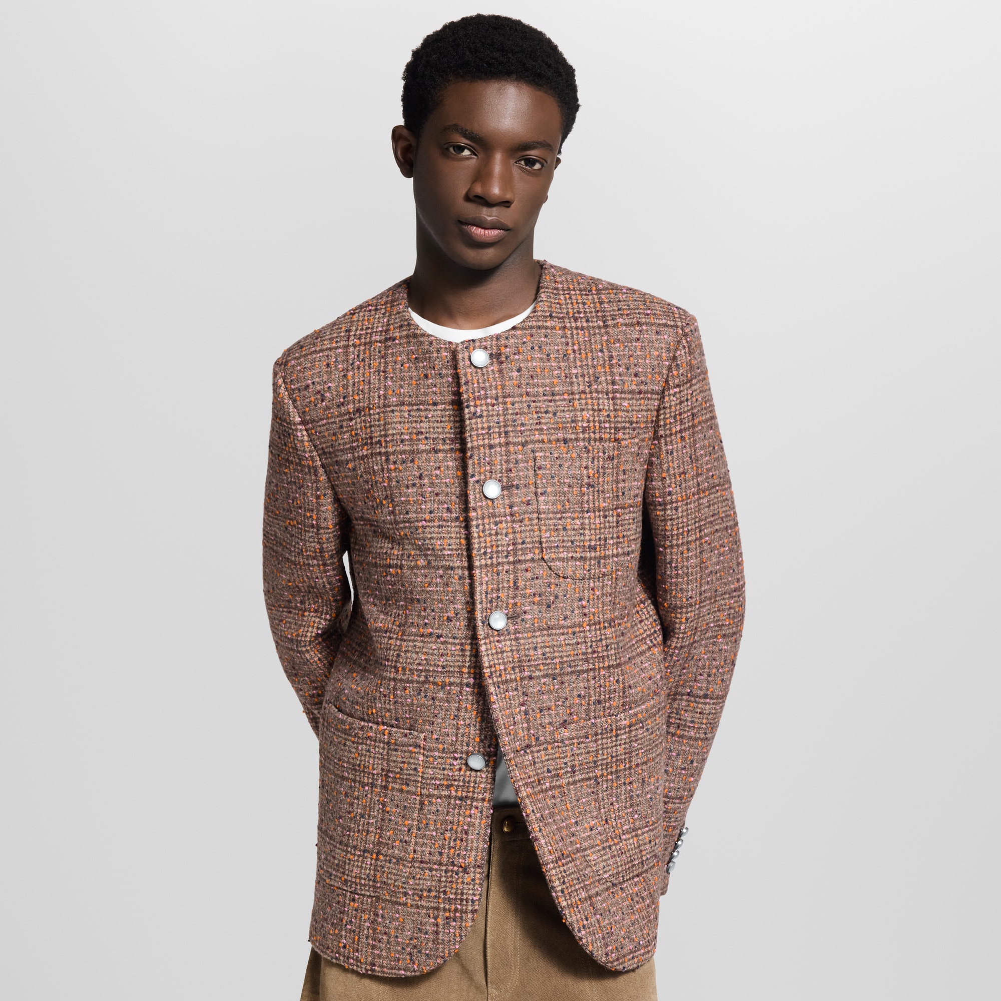 Collarless Tweed Jacket  in Men