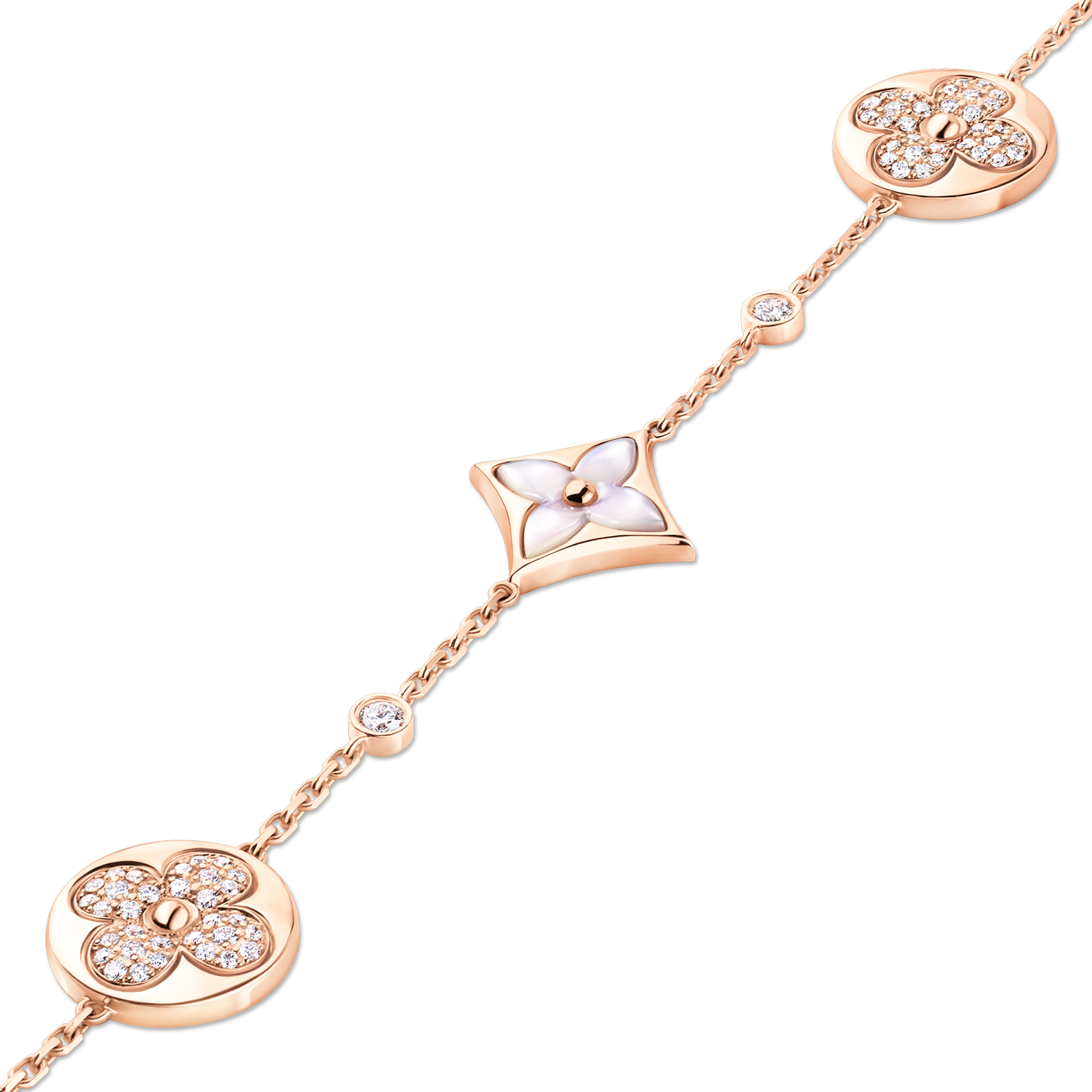 Color Blossom BB Star and Sun Multi-Motif Bracelet, Pink Gold, White Mother-of-Pearl and Diamonds  in Jewelry
