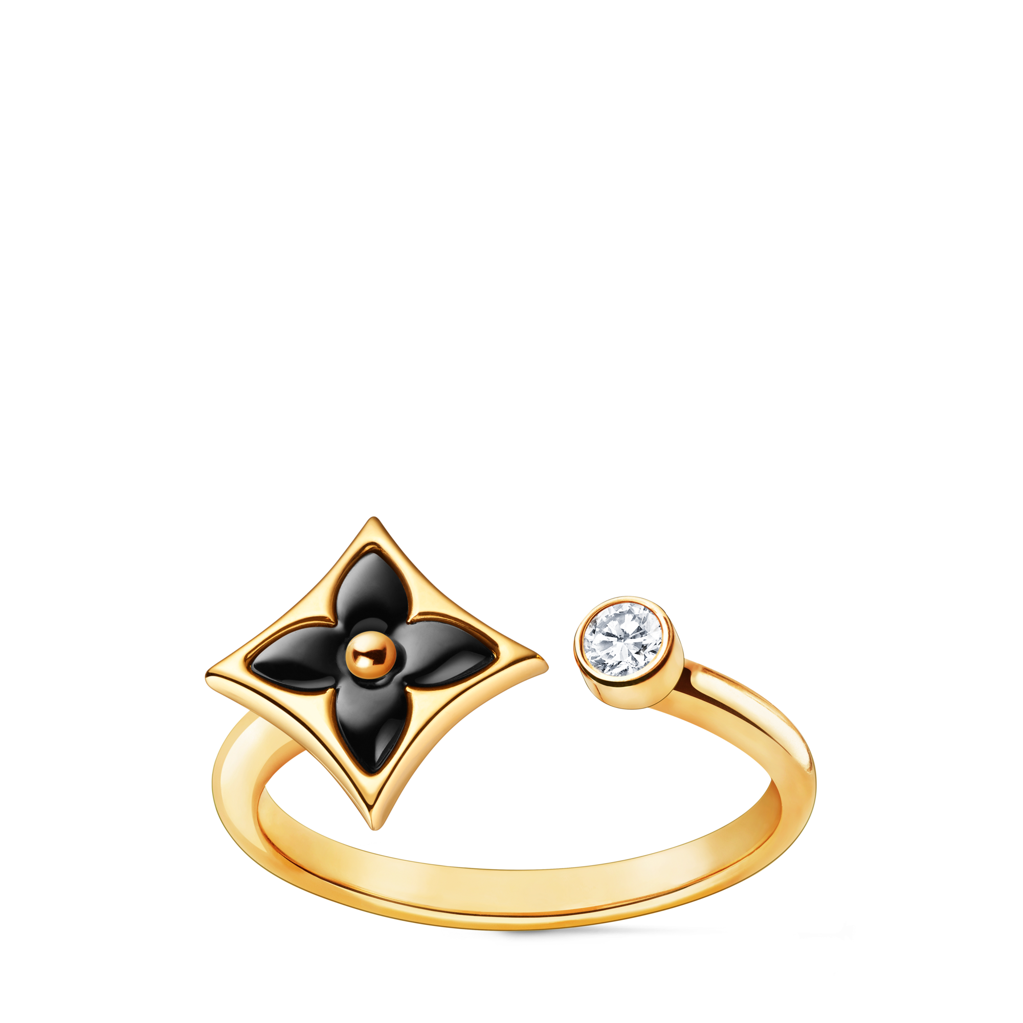 Colour Blossom Mini Star Ring, Yellow Gold, Onyx And Diamond  in Jewelry