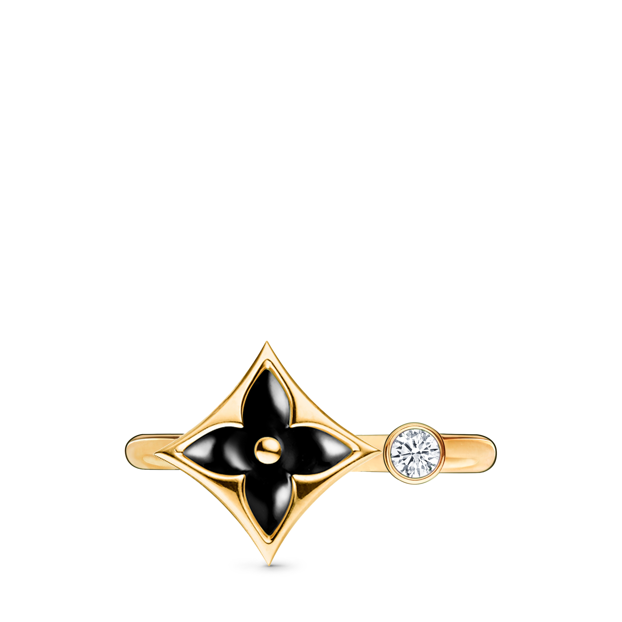 Colour Blossom Mini Star Ring, Yellow Gold, Onyx And Diamond  in Jewelry