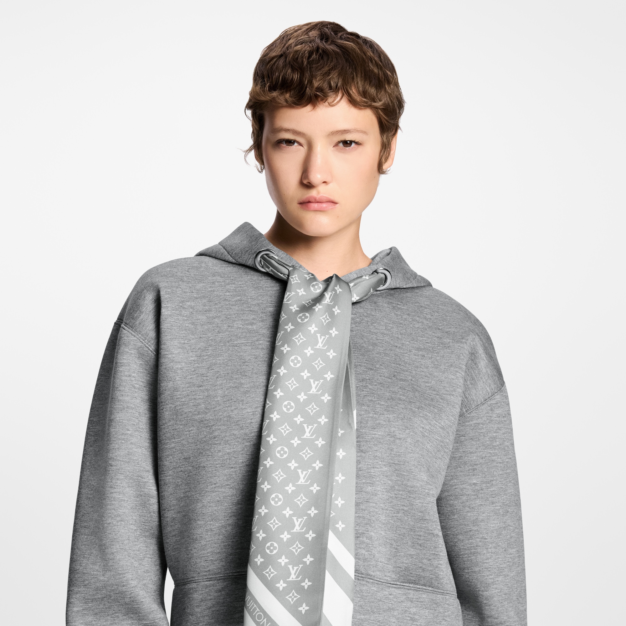 Cropped Monogram Scarf Hoodie  in Women