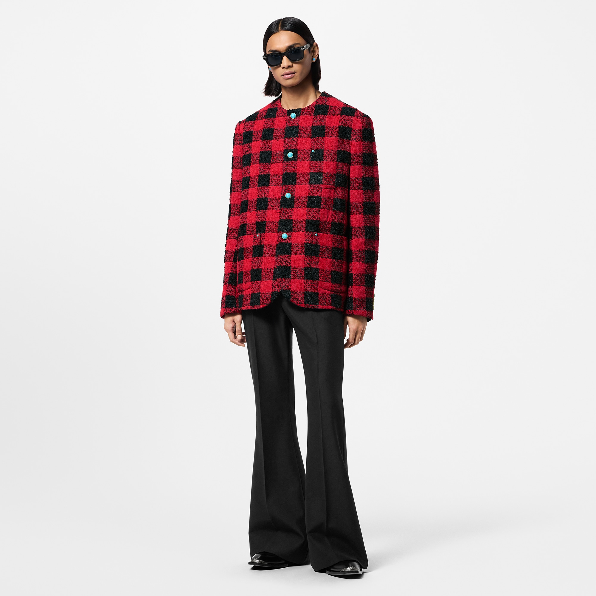 جاكيت من التويد بدون ياقة مُزين بنقشة Damier  in الرجال