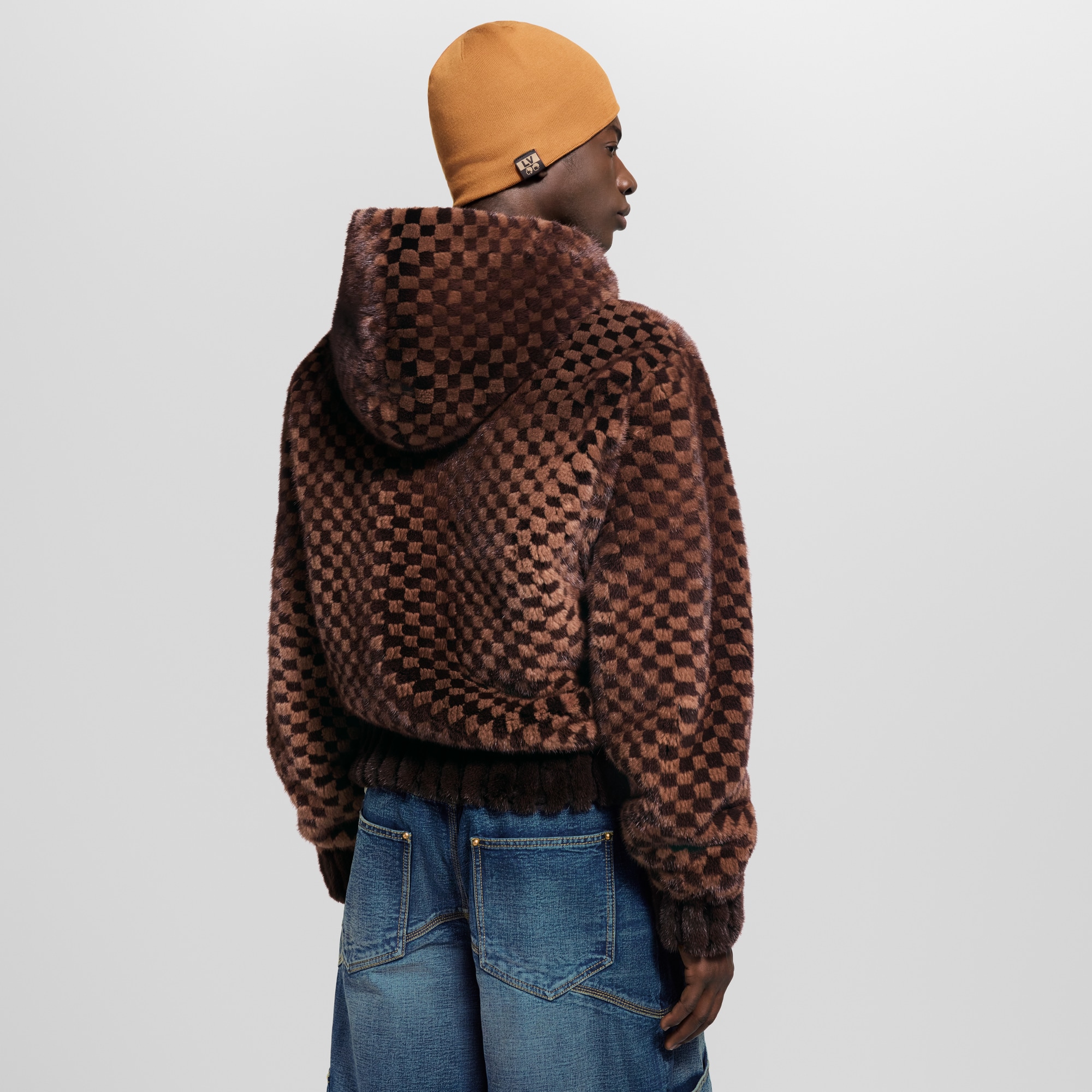 Damier Intarsia Zipped Mink Hoodie  in Men