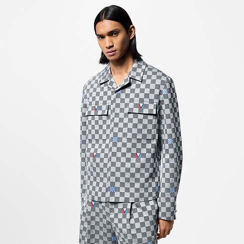 قميص خارجي من القطن بياقة مفتوحة وبنقشة Damier in الرجال's الملابس المعاطف collections by Louis Vuitton (تكبير صورة المنتج)