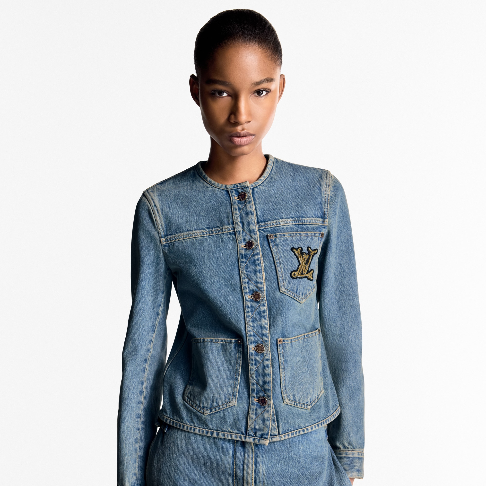 Denim Fitted Jacket   in Women