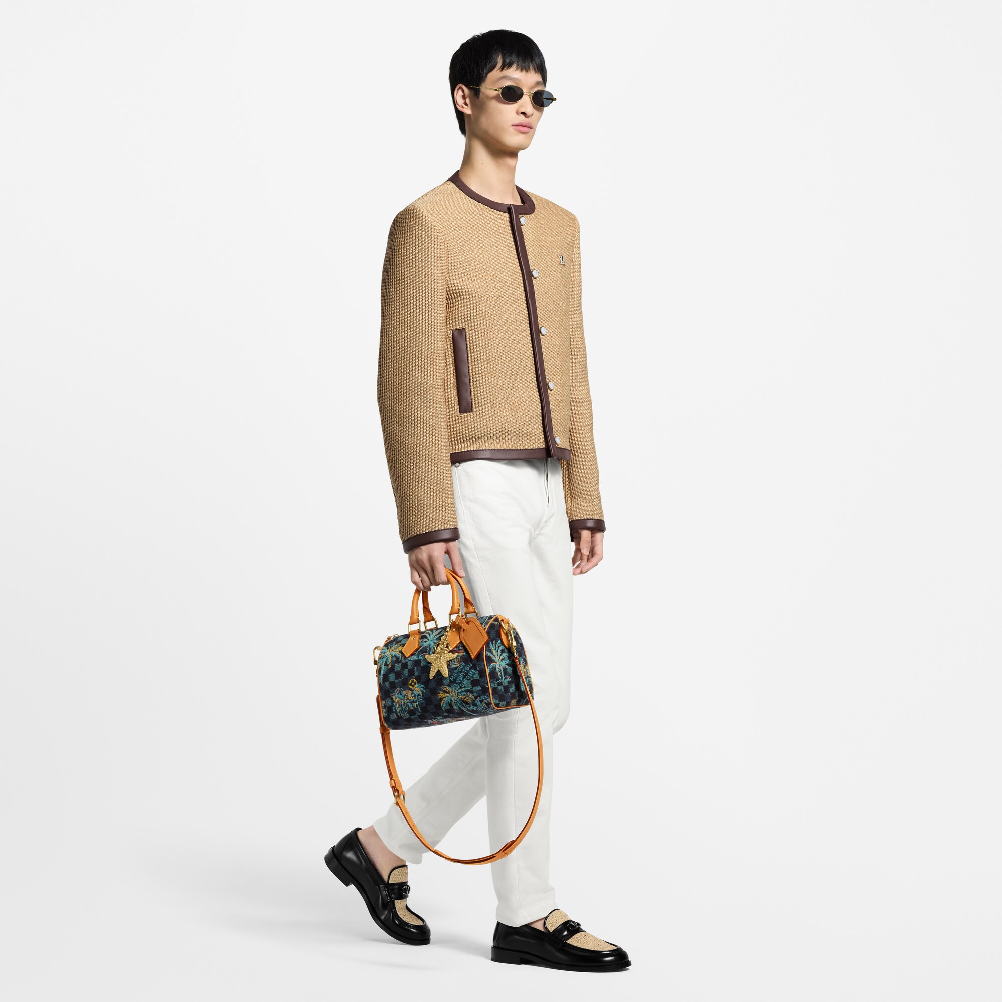 جاكيت أنيق بدون ياقة بتأثير الرافيا  in الرجال