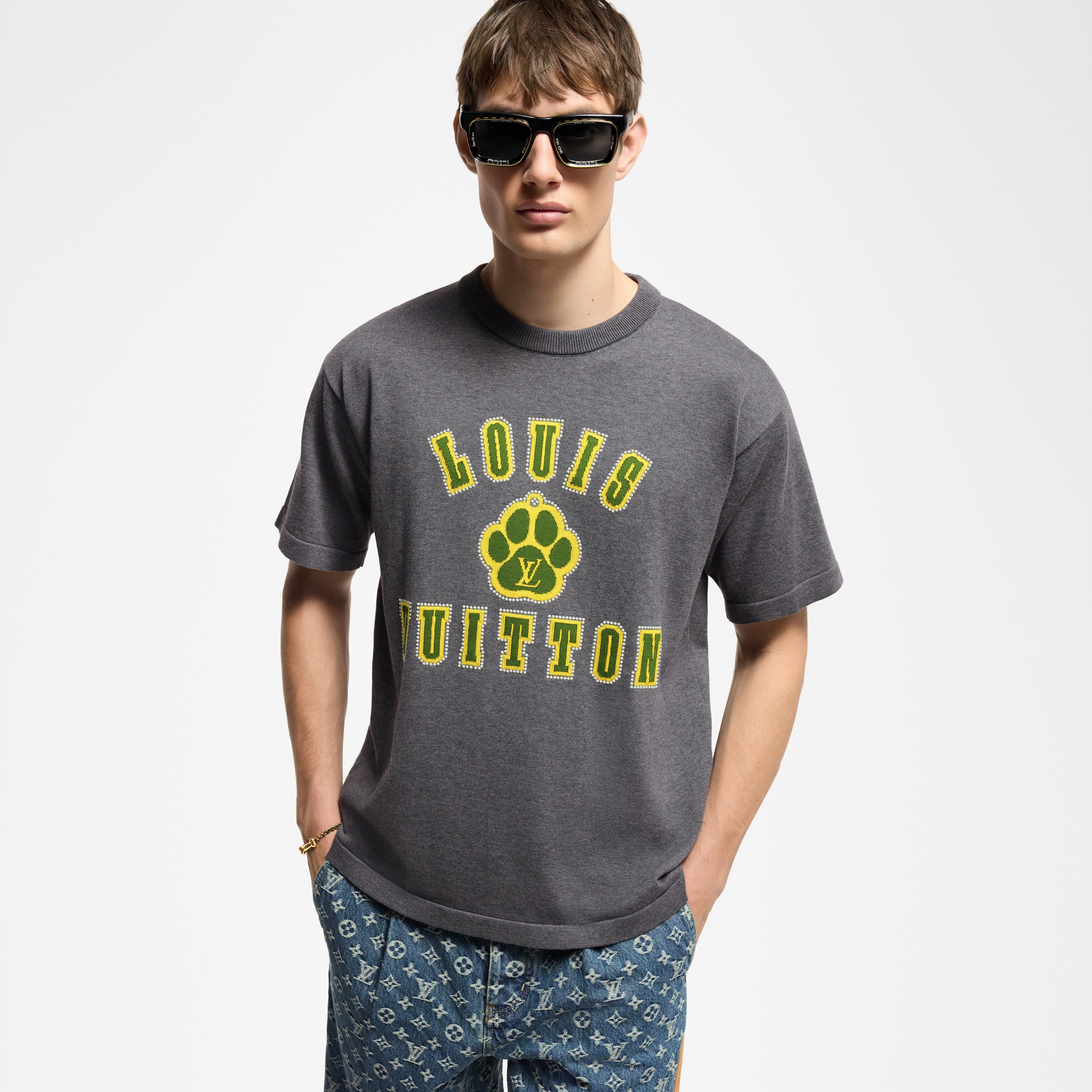 Embellished Short-Sleeved Cotton Crewneck  in Men