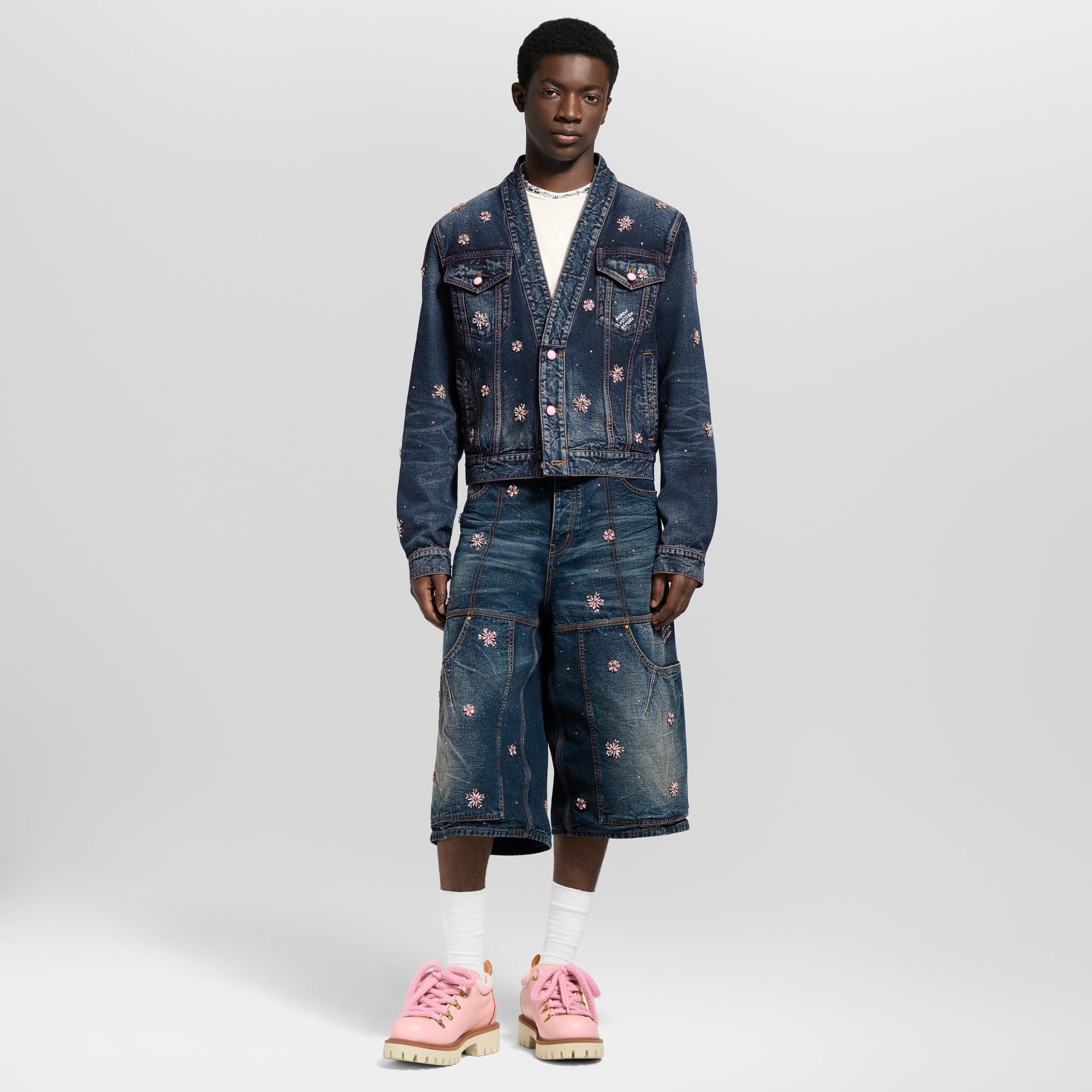 Embroidered Denim Kimono Jacket Luxury Outerwear and Coats