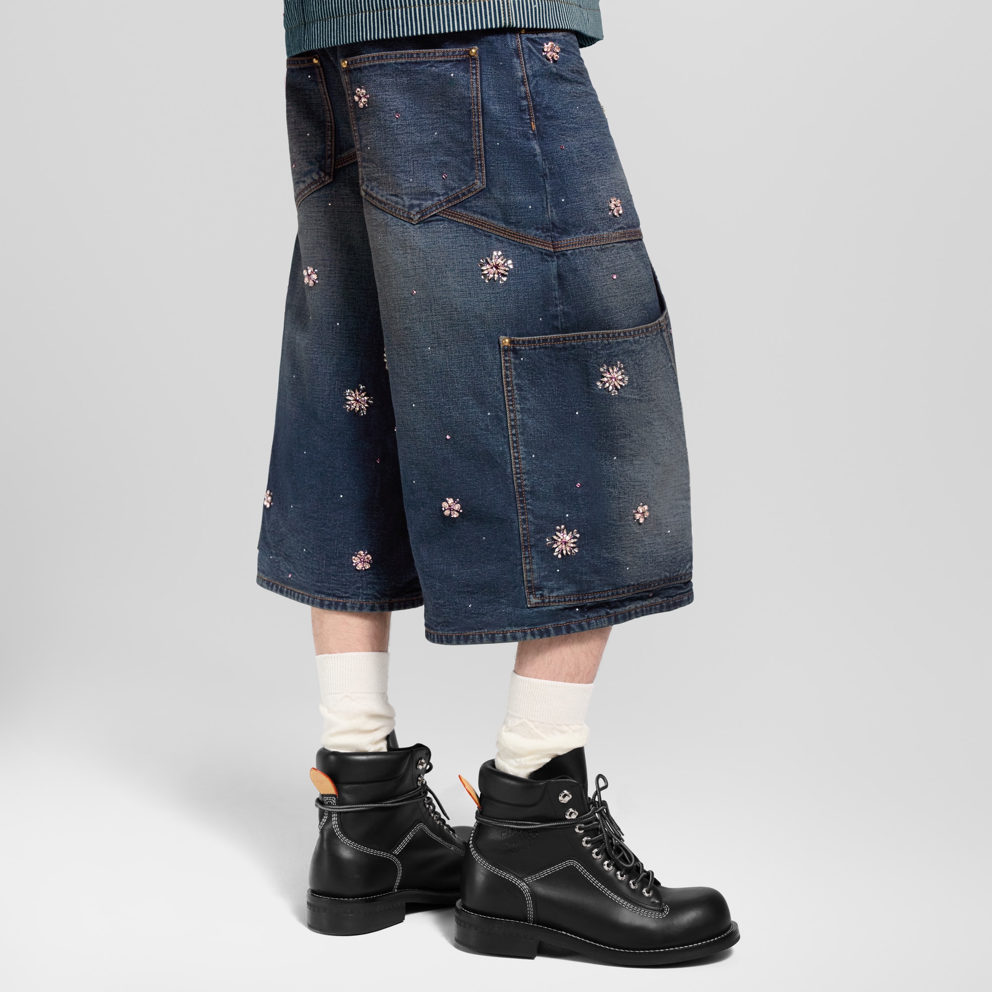 Embroidered Denim Workwear Shorts  in Men