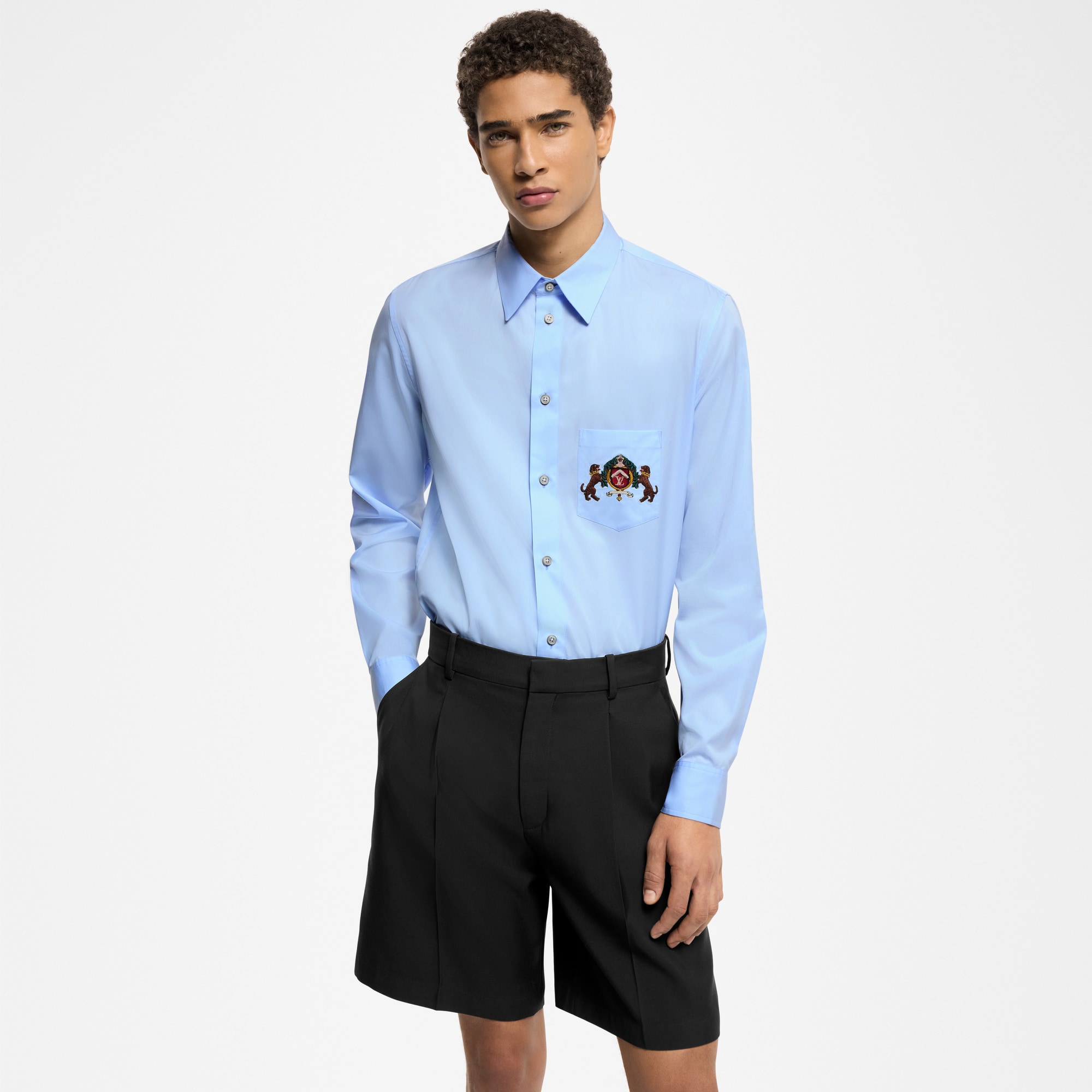 Embroidered Long-Sleeved Cotton Shirt  in Men