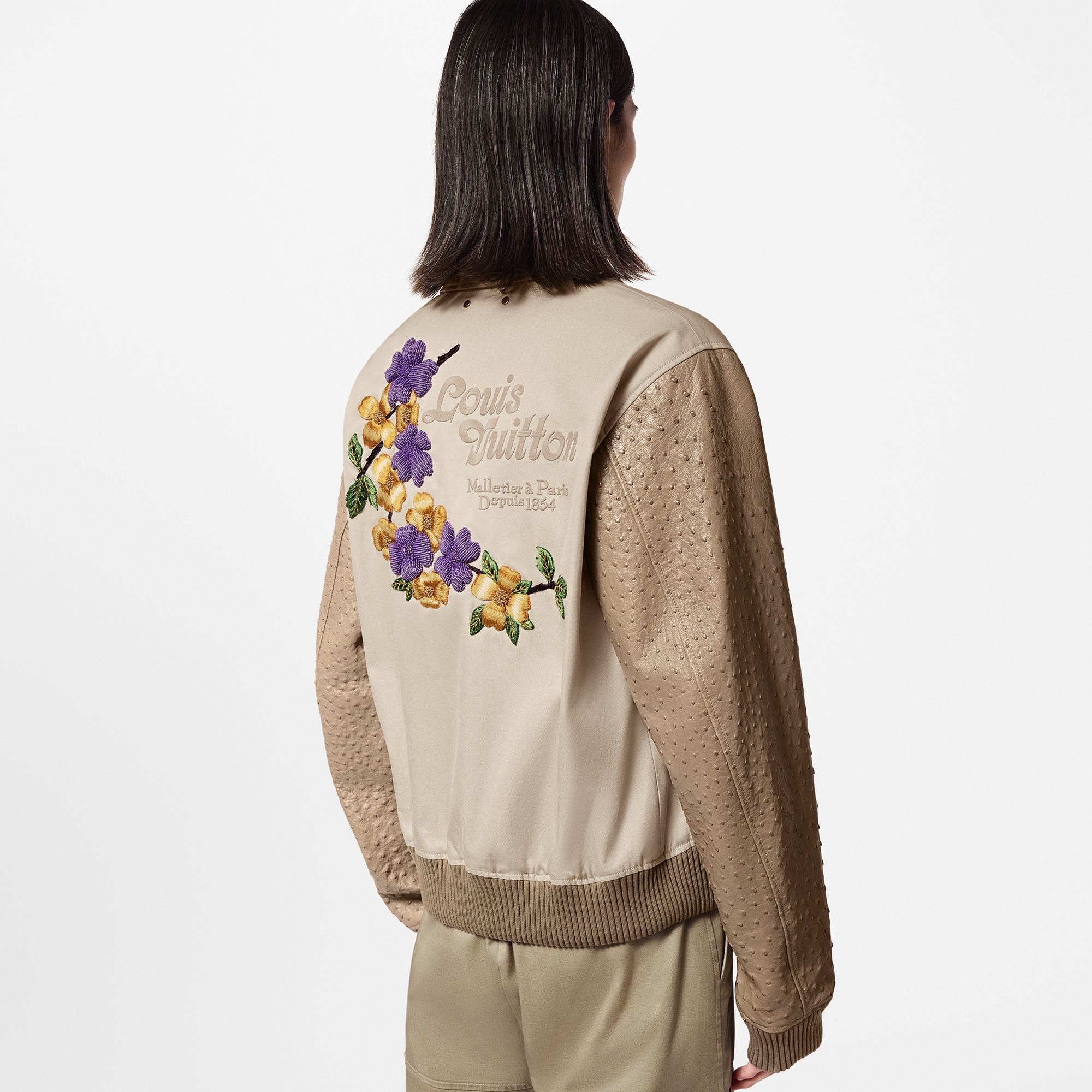 Embroidered Ostrich Varsity Jacket  in Men