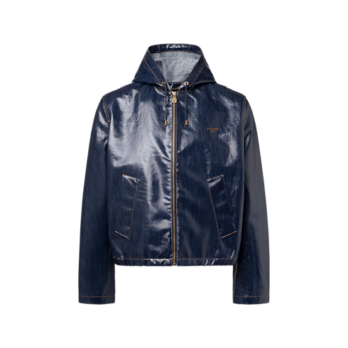 Glossed Denim Zipped Hoodie front view