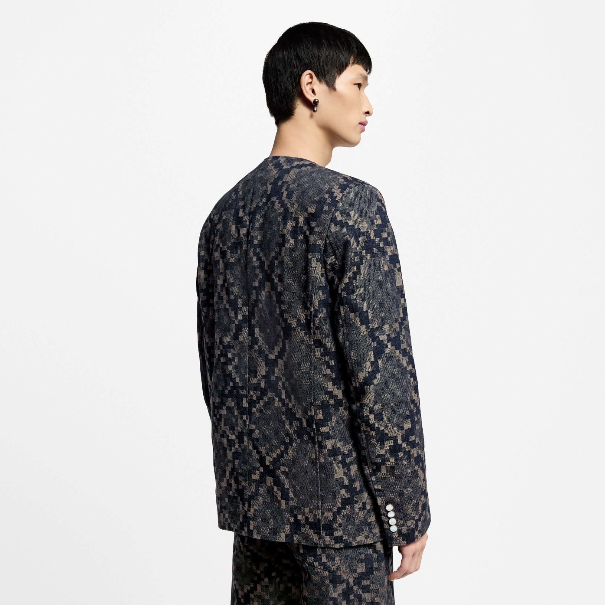 Graphic Collarless Denim Jacket  in Men