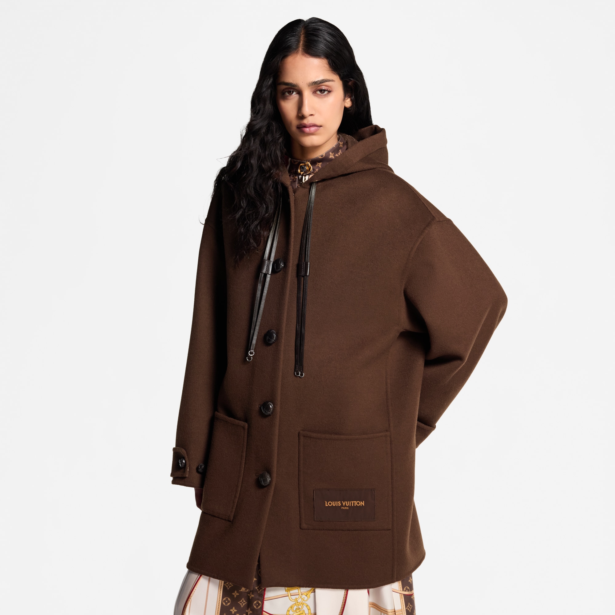 Hooded Button-Up Coat  in Women