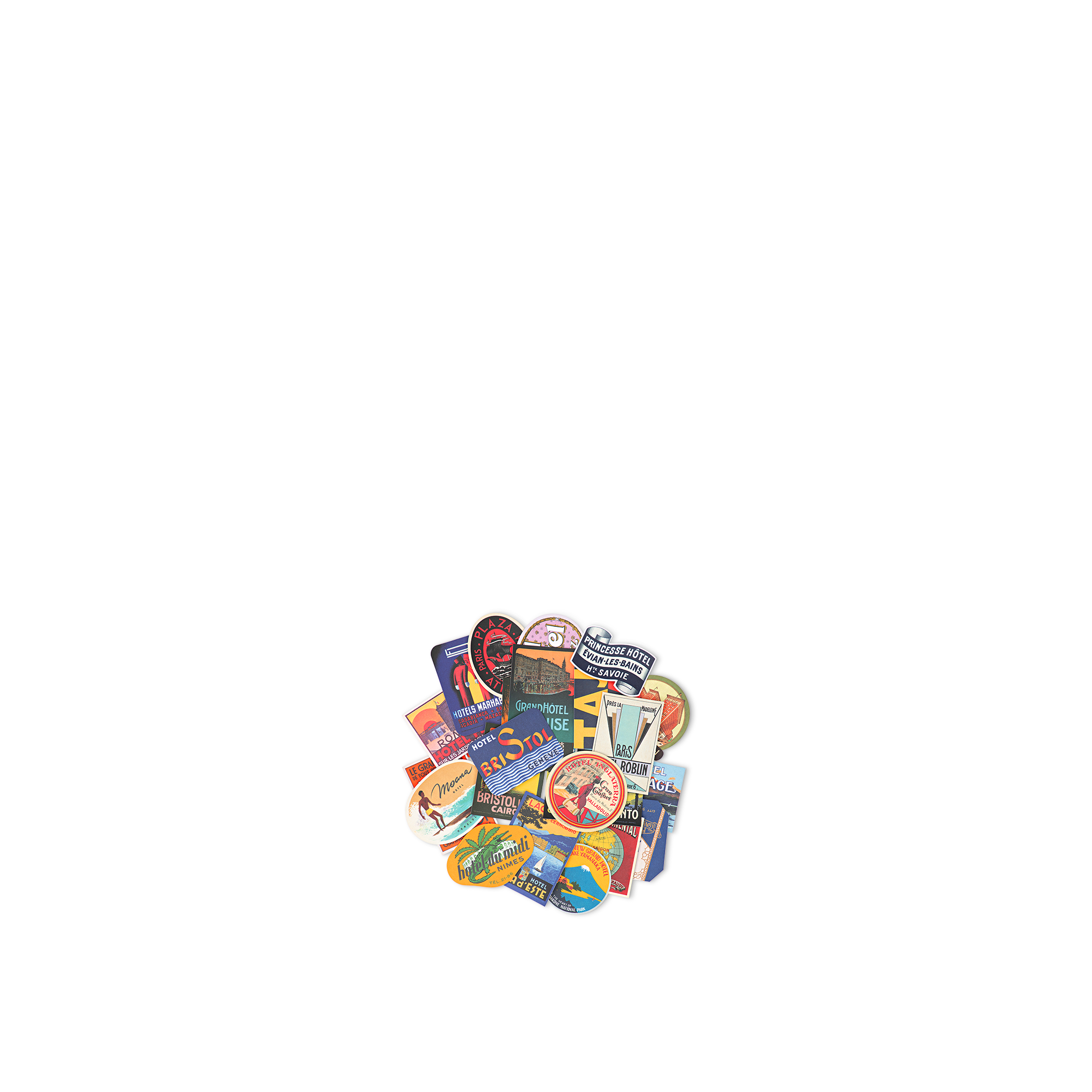 Hotel Postcards Labels Set  in Trunks, Travel and Home