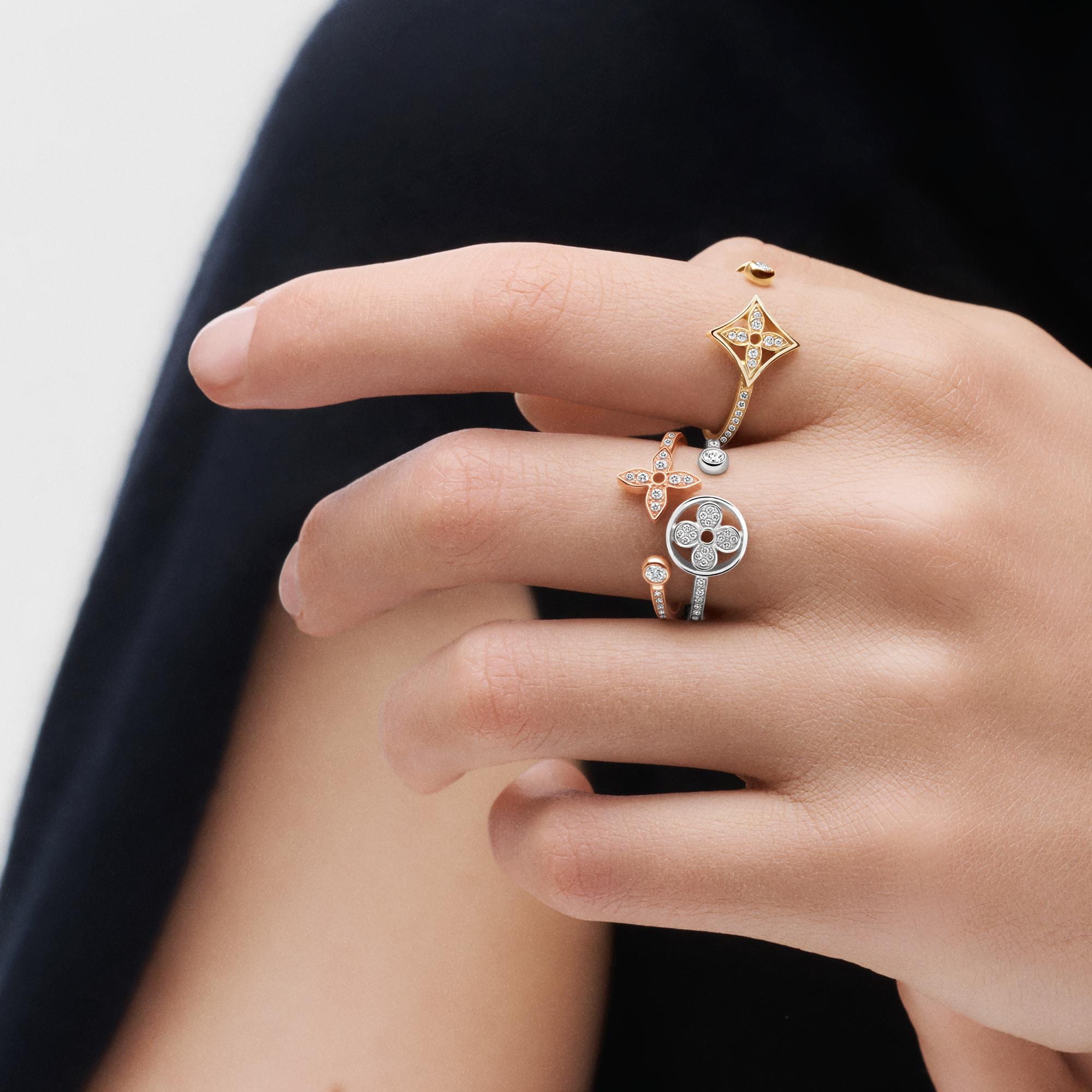 Idylle Blossom Paved Ring, 3 Golds And Diamonds  in Jewelry