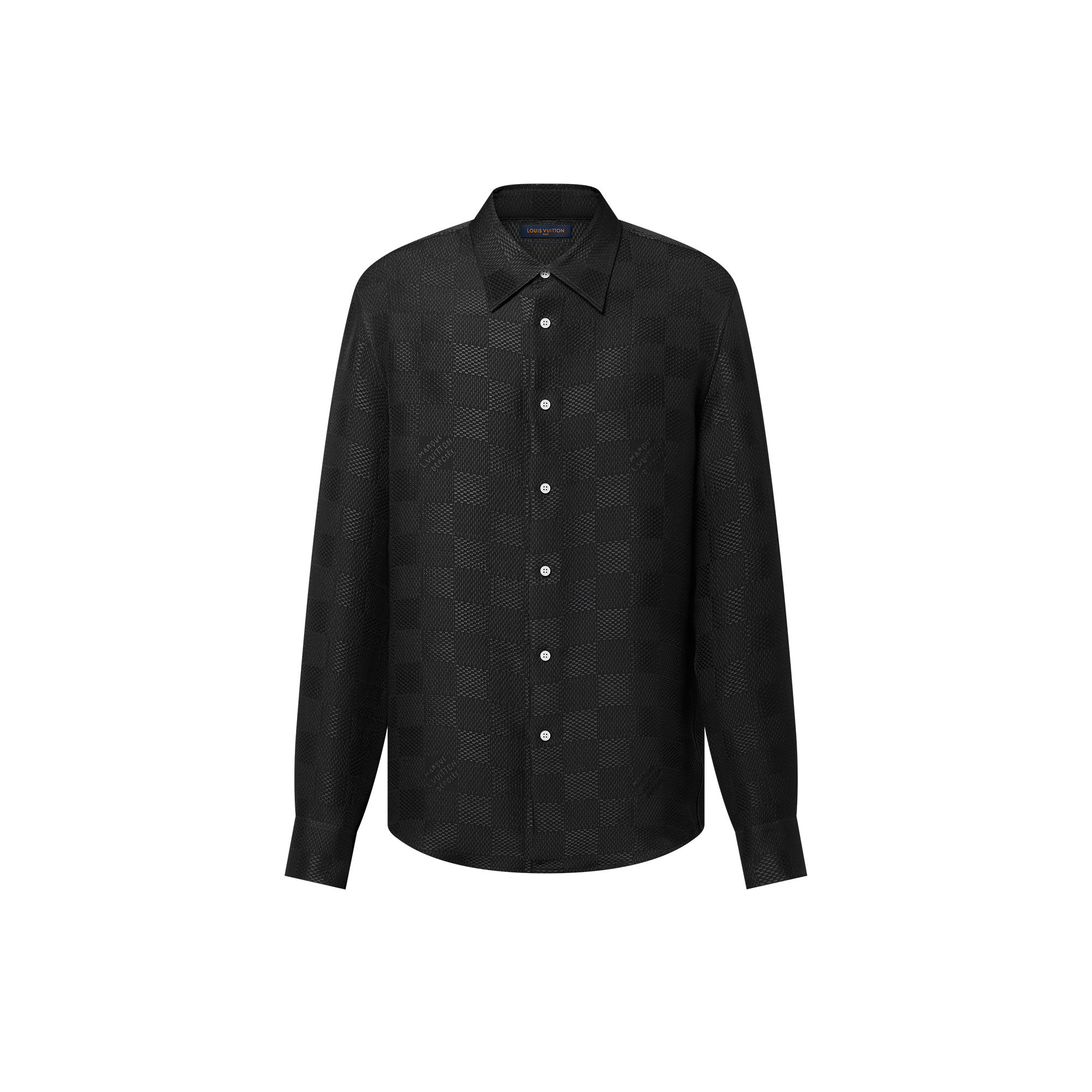 Jacquard Damier Long-Sleeved Silk Shirt  in Men