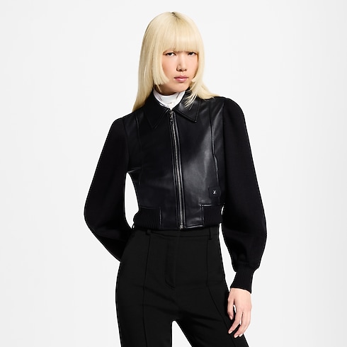 Knit Sleeve Leather Jacket cropped view
