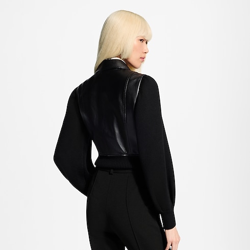 Knit Sleeve Leather Jacket cropped worn view