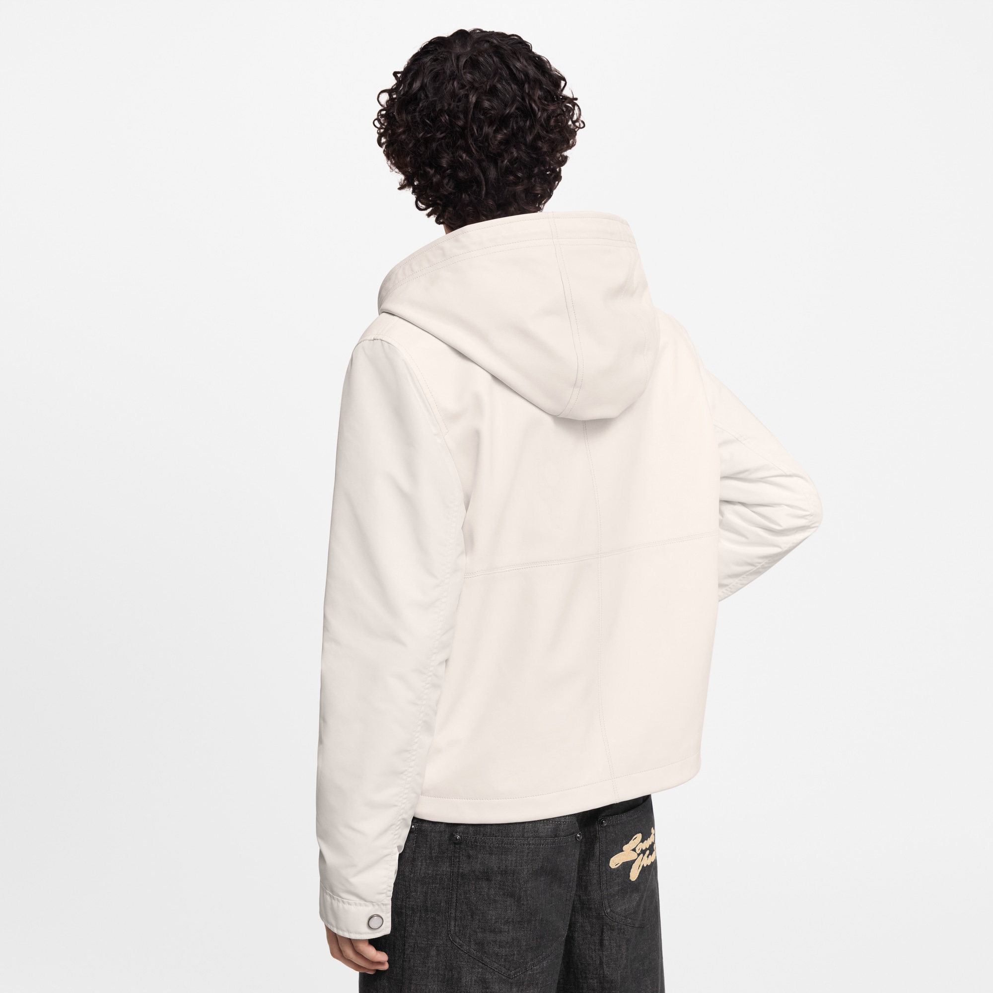 Leather Mix Hooded Blouson  in Men