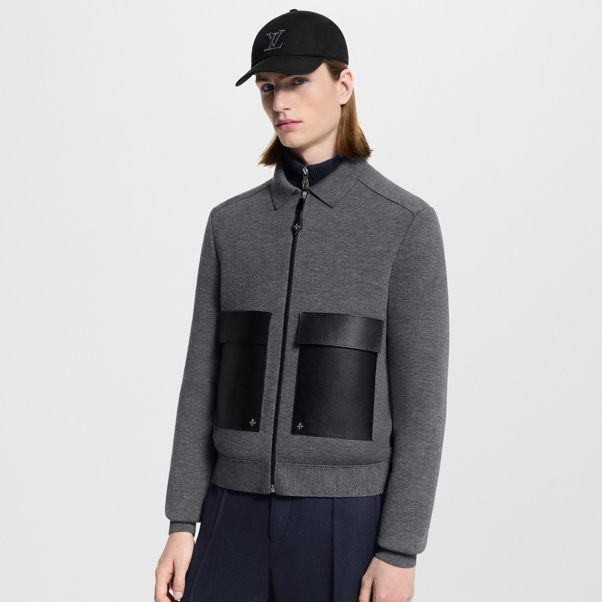 Leather Mix Knitted Workwear Blouson  in Men