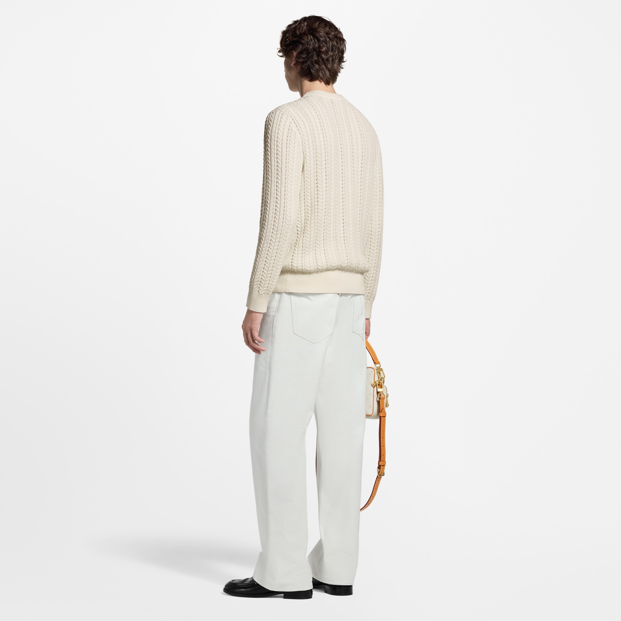 Long-Sleeved Cable-Knit Crewneck  in Men