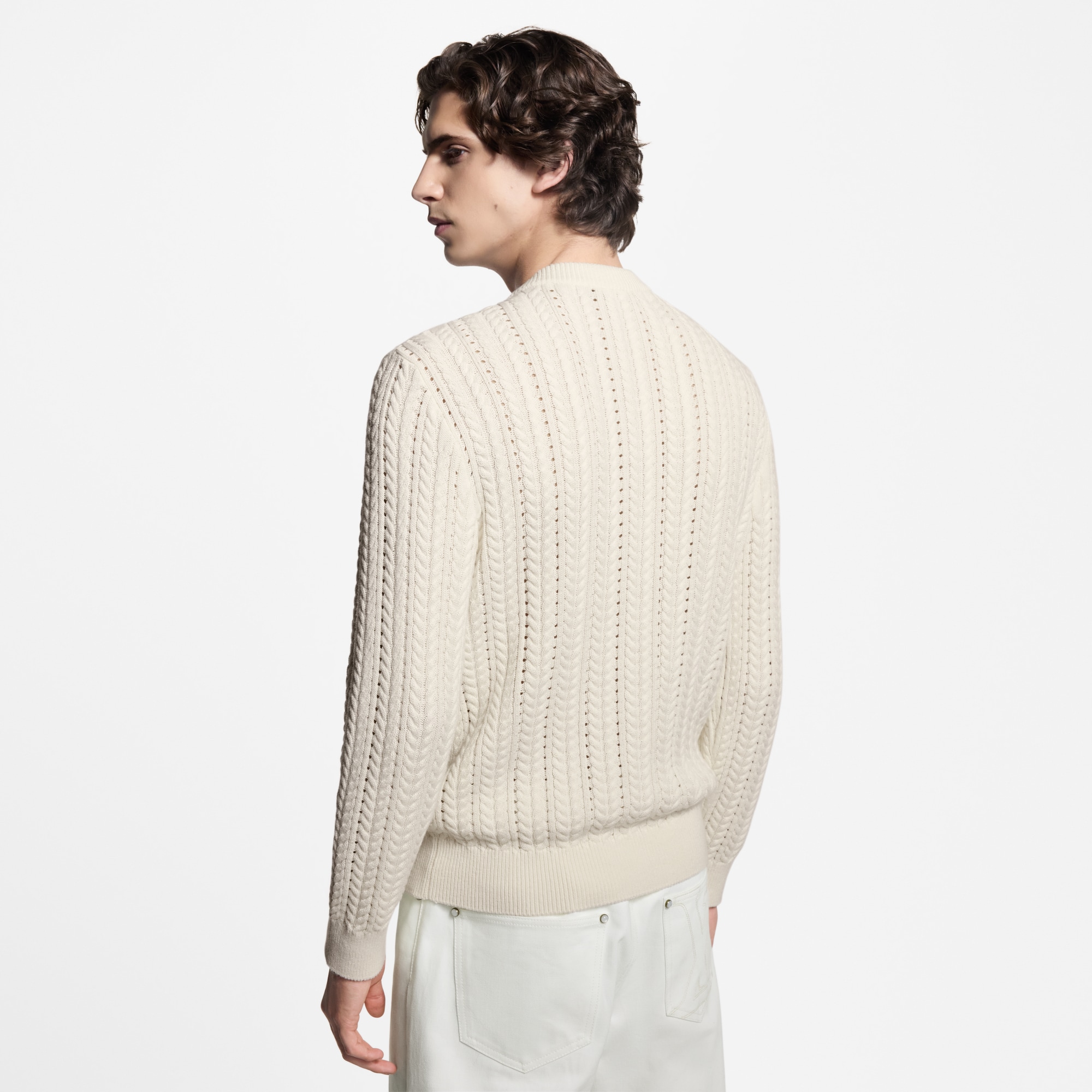 Long-Sleeved Cable-Knit Crewneck  in Men