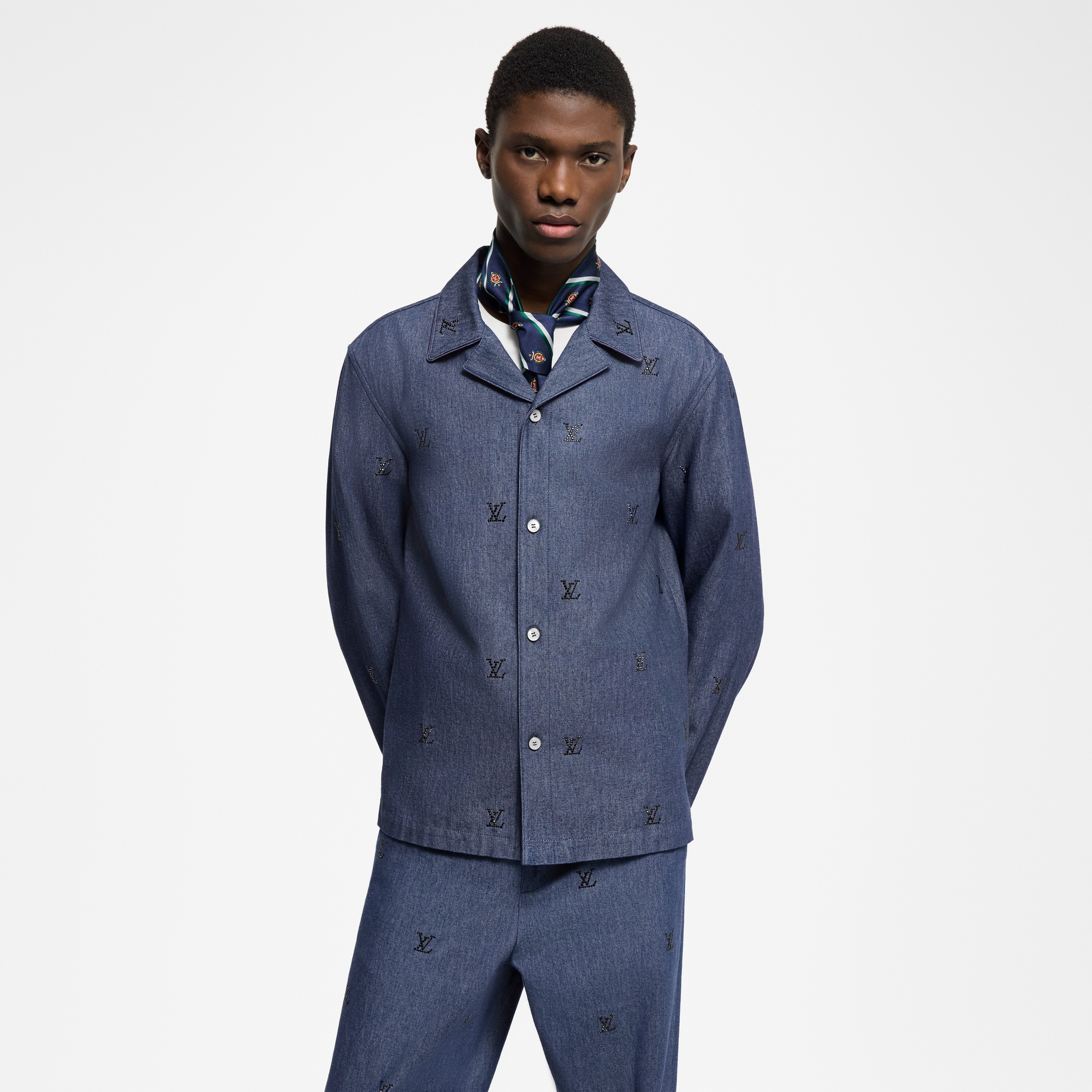 LV Blason Embellished Denim Pajama Shirt  in Men