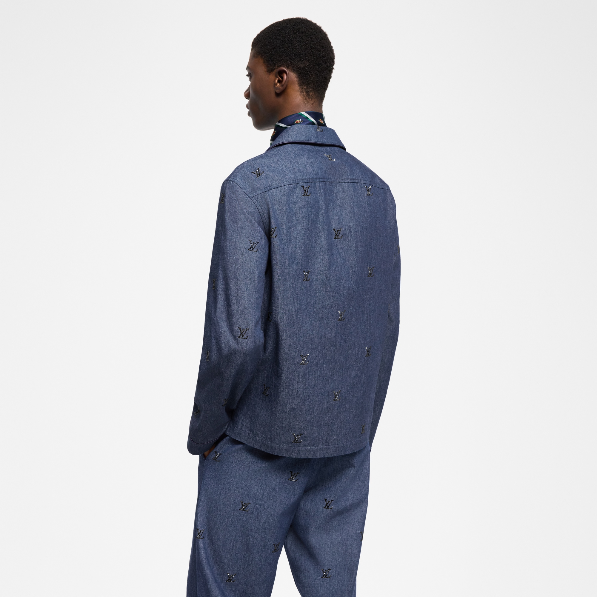 LV Blason Embellished Denim Pajama Shirt  in Men