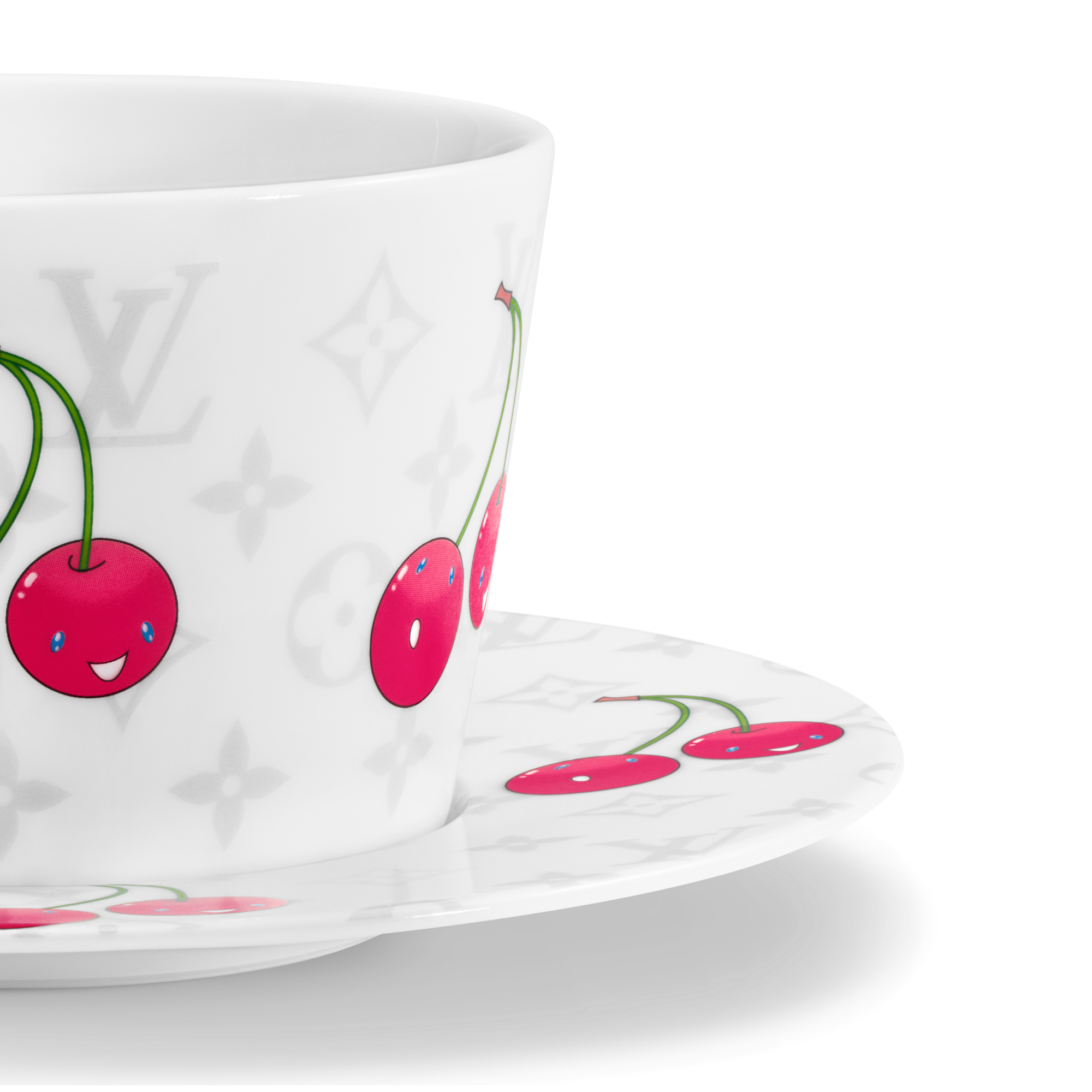 LV x TM Set of 2 Teacups and Saucers Monogram Cerises in Trunks, Travel and Home