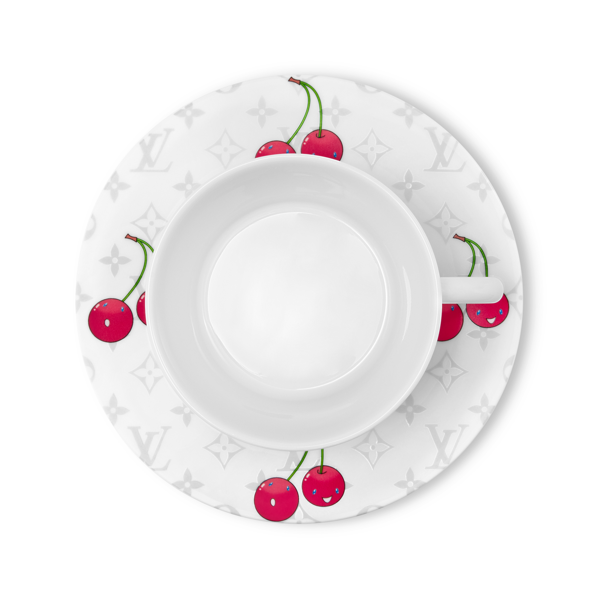 LV x TM Set of 2 Teacups and Saucers Monogram Cerises in Trunks, Travel and Home