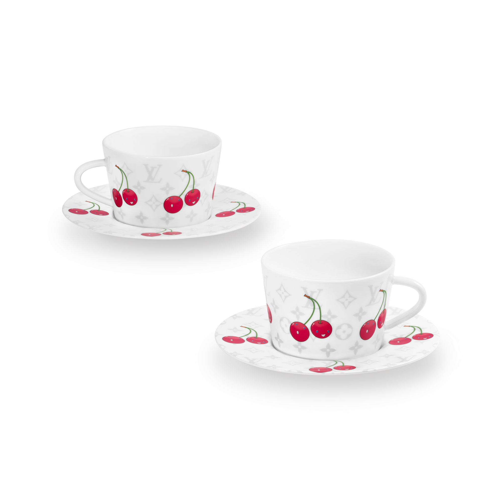 LV x TM Set of 2 Teacups and Saucers Monogram Cerises in Trunks, Travel and Home