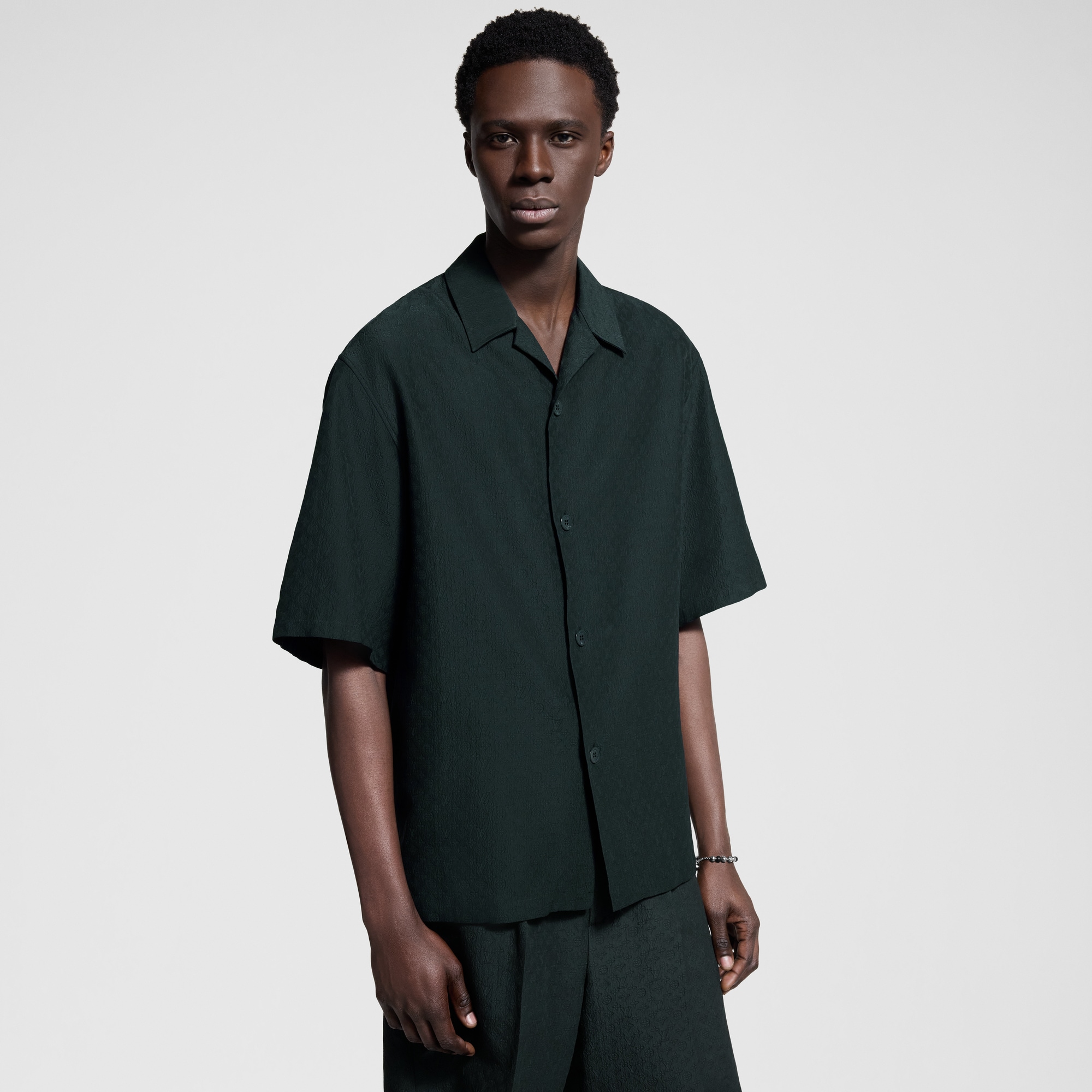 قميص بأكمام قصيرة من الحرير والقطن بنقشة Mini Monogram  in الرجال