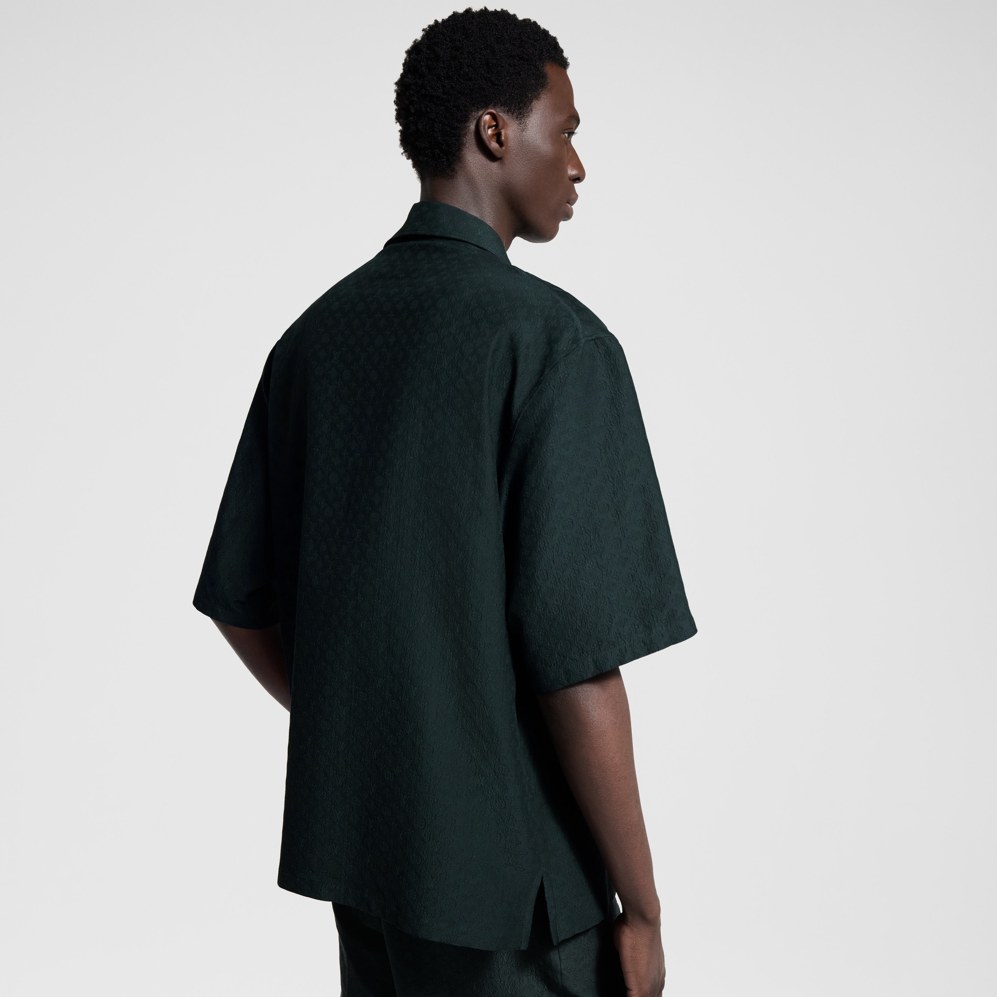 قميص بأكمام قصيرة من الحرير والقطن بنقشة Mini Monogram  in الرجال