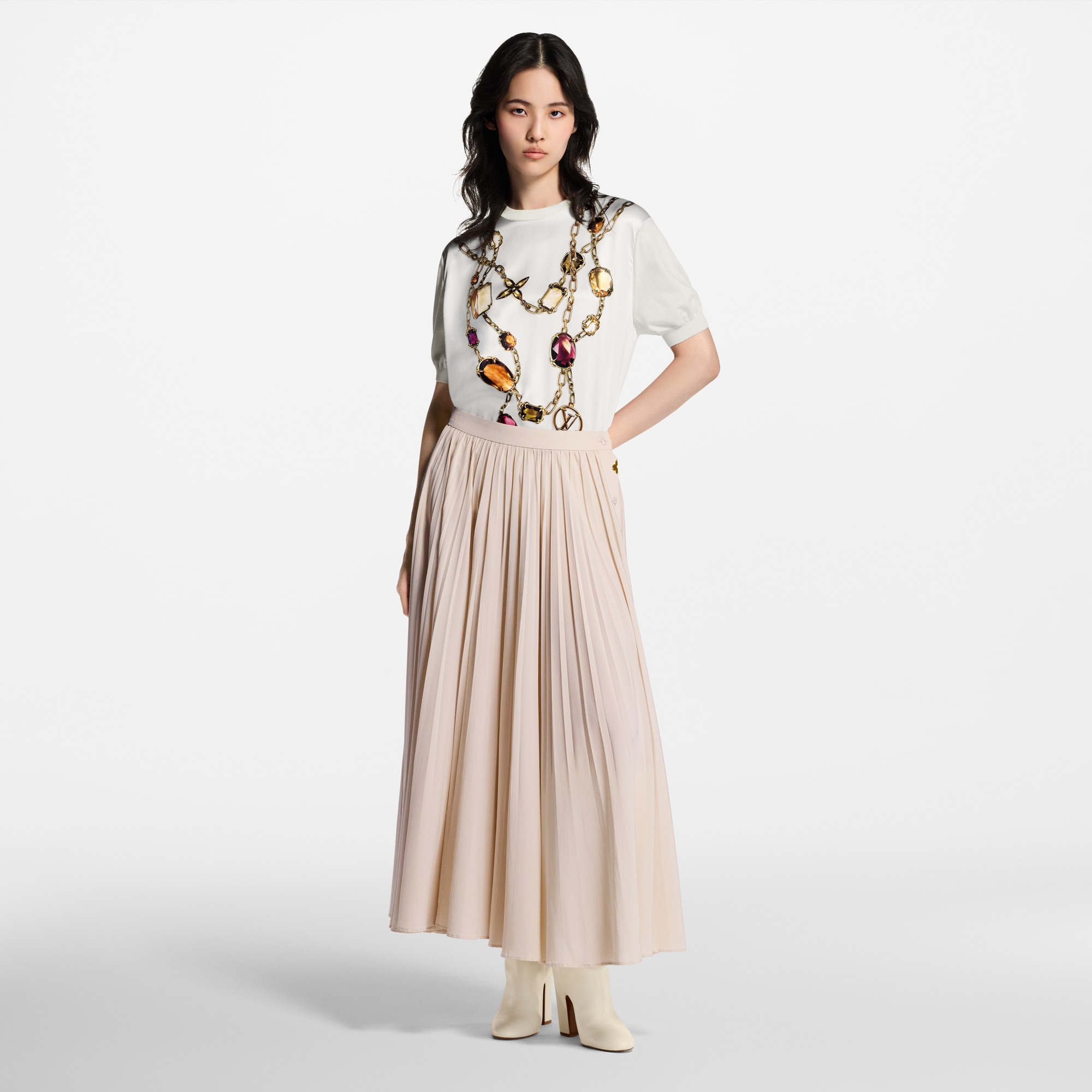 Monogram Accent Pleated Skirt  in Women