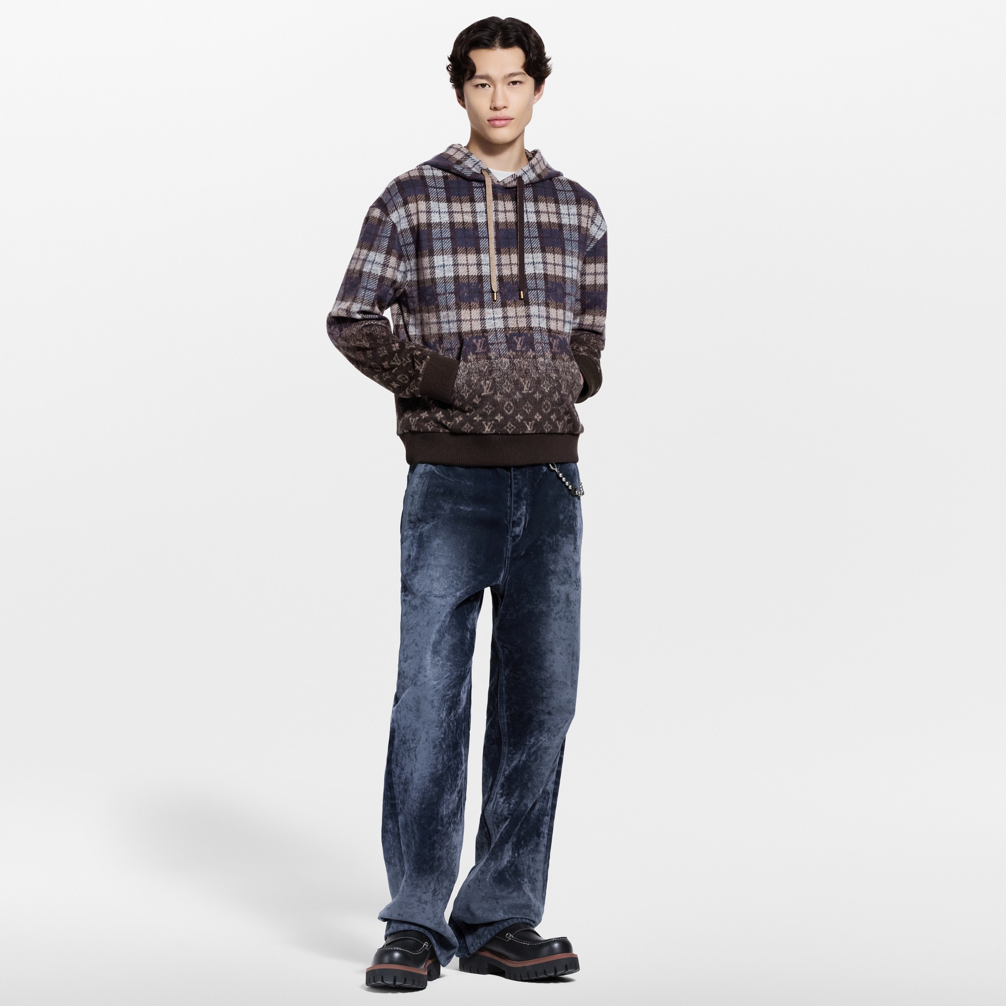 Monogram Faded Plaid Hoodie  in Men