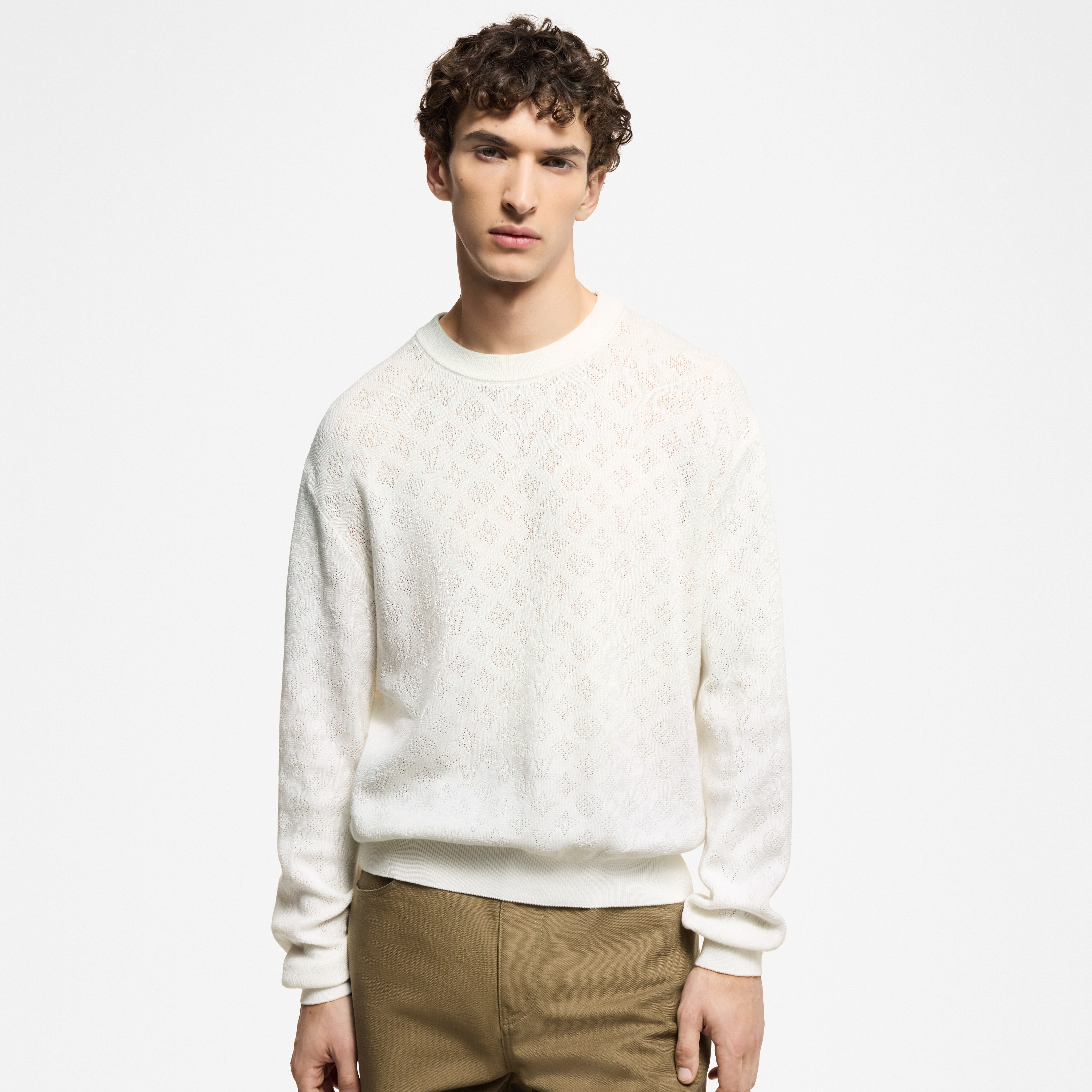 Monogram Pointelle Cotton Pullover  in Men