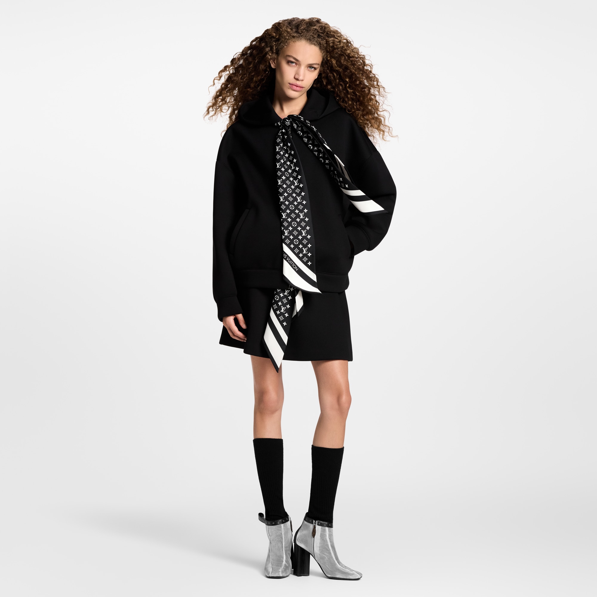 Monogram Scarf Zip-Up Hoodie  in Women