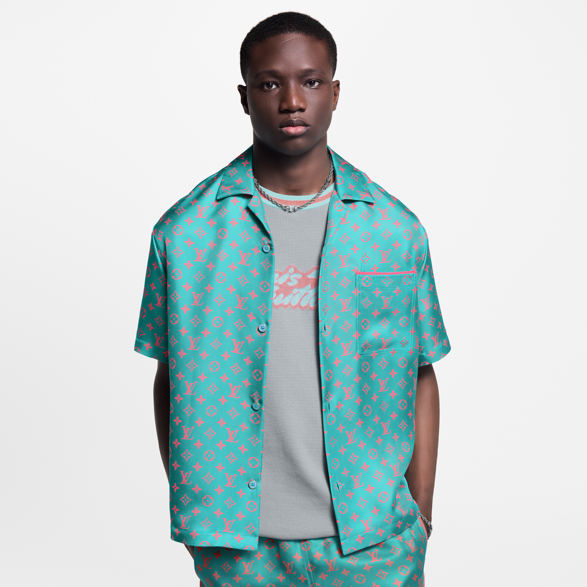 Monogram Short-Sleeved Silk Shirt  in Men