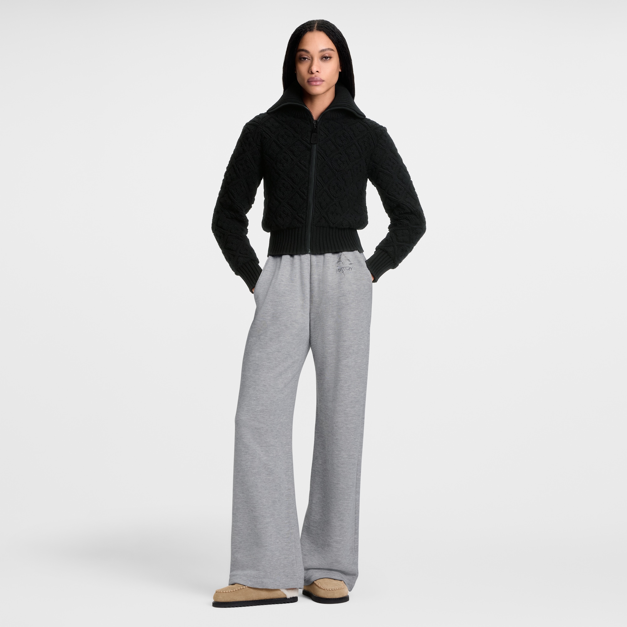 جاكيت Toweling بسحاب مُزين بنقشة Monogram  in النساء