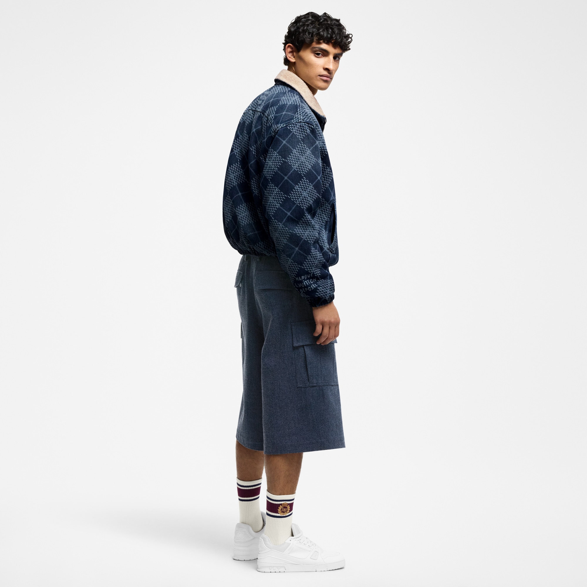 Oversized Cotton And Wool Blend Cargo Shorts  in Men