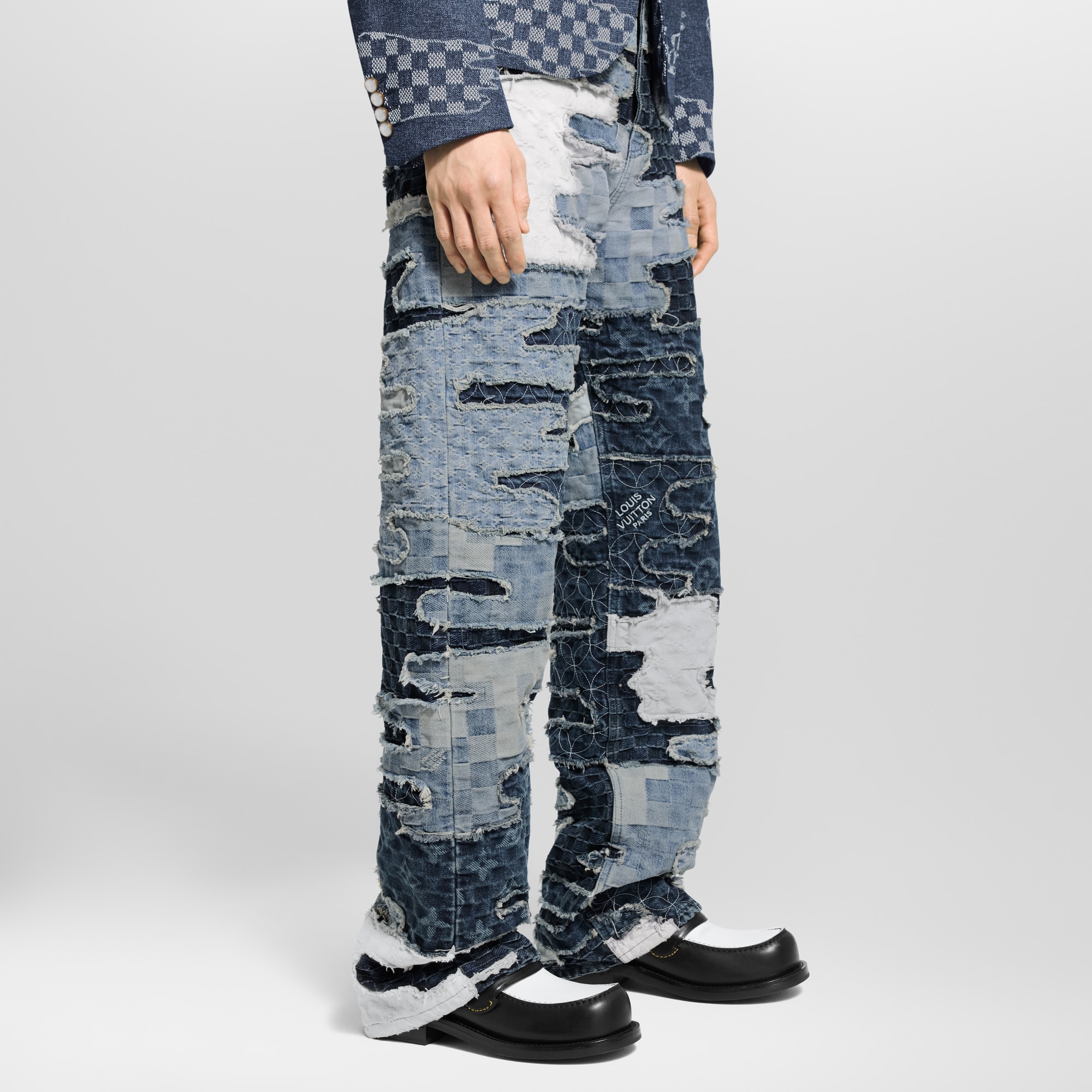 Patchwork Denim Skate Pants  in Men