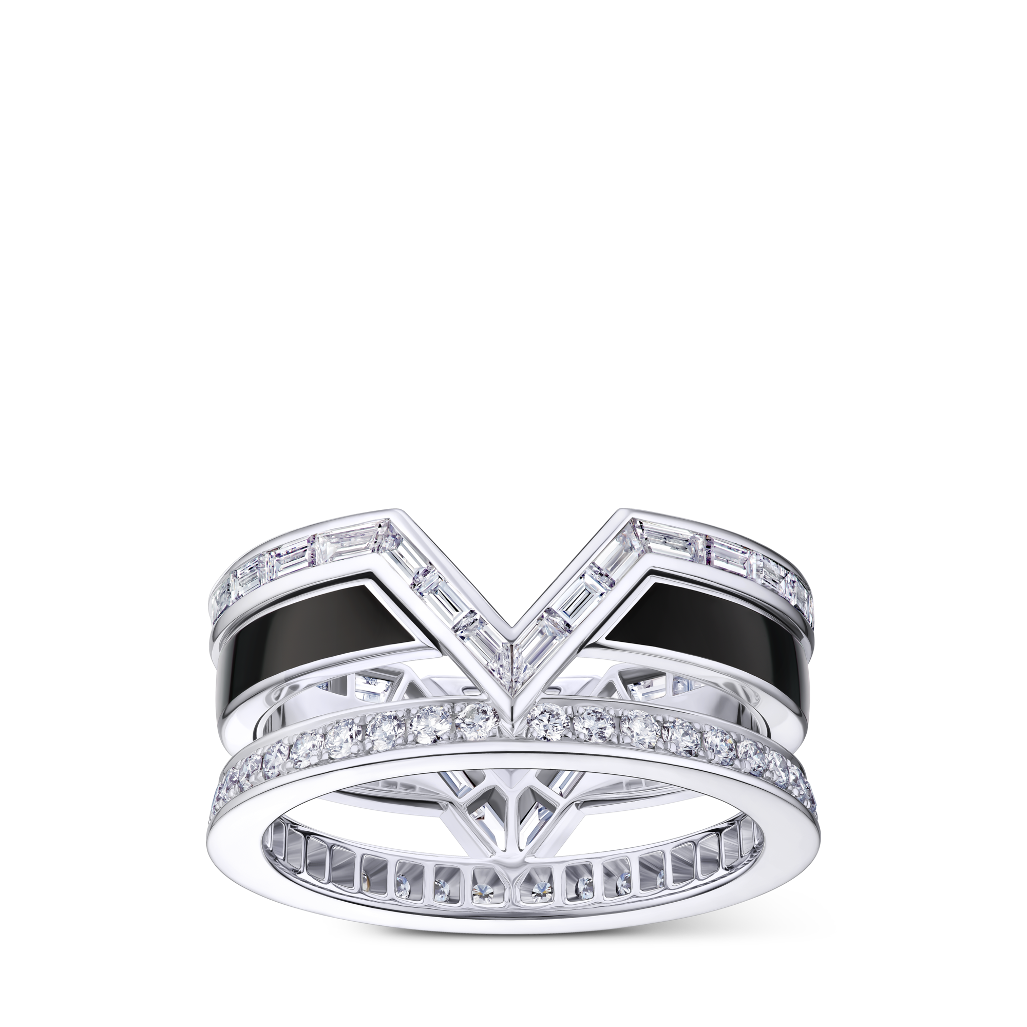 Pure V Ring, White Gold, Black Lacquer and Diamonds  in Jewelry