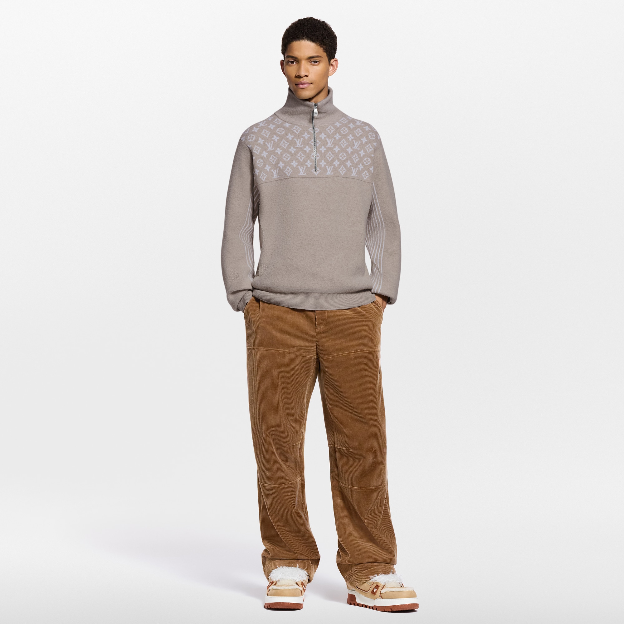 Ribbed Wool Half-Zip Pullover  in New